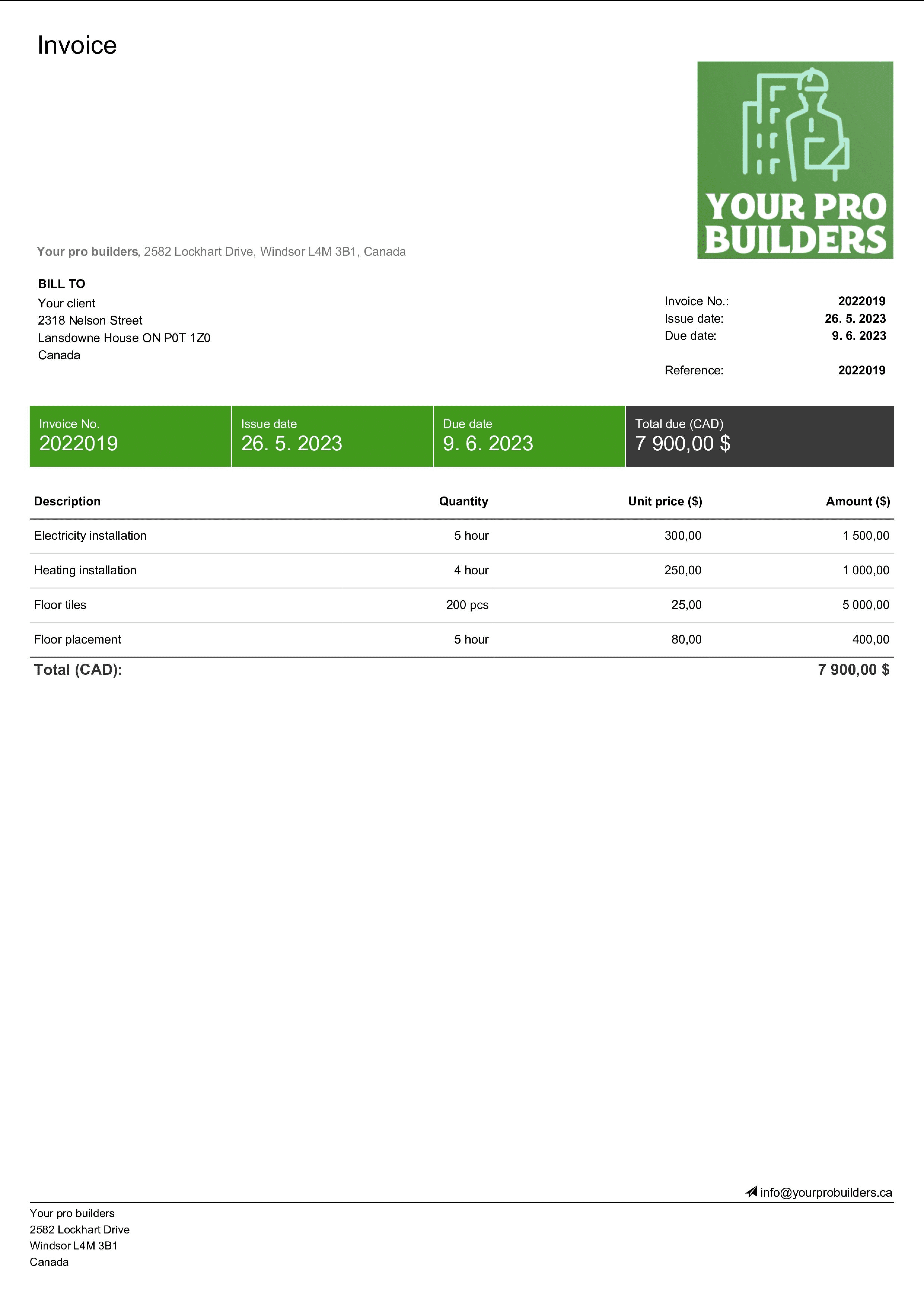 free invoice template for Canada