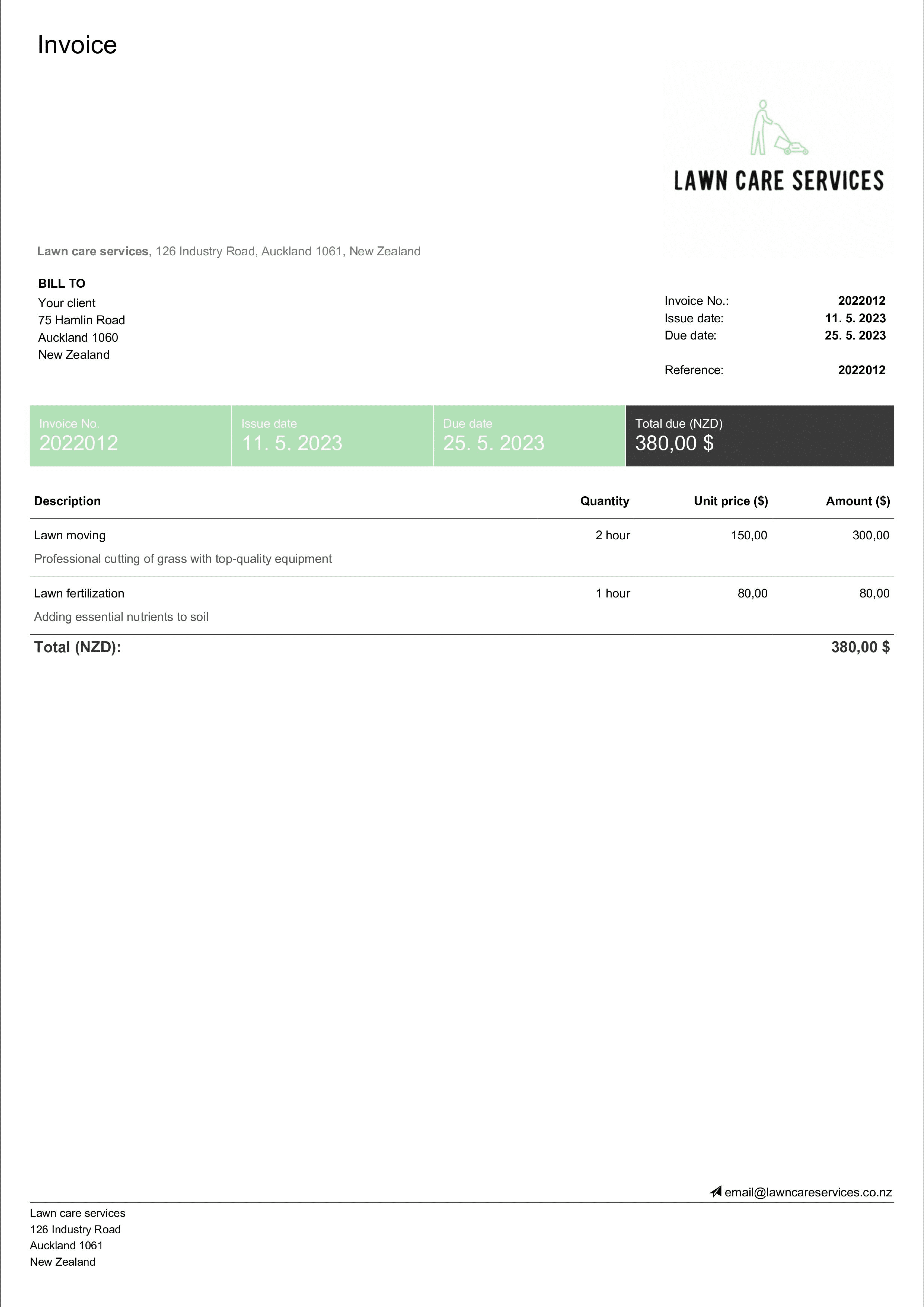 free lawn care invoice template