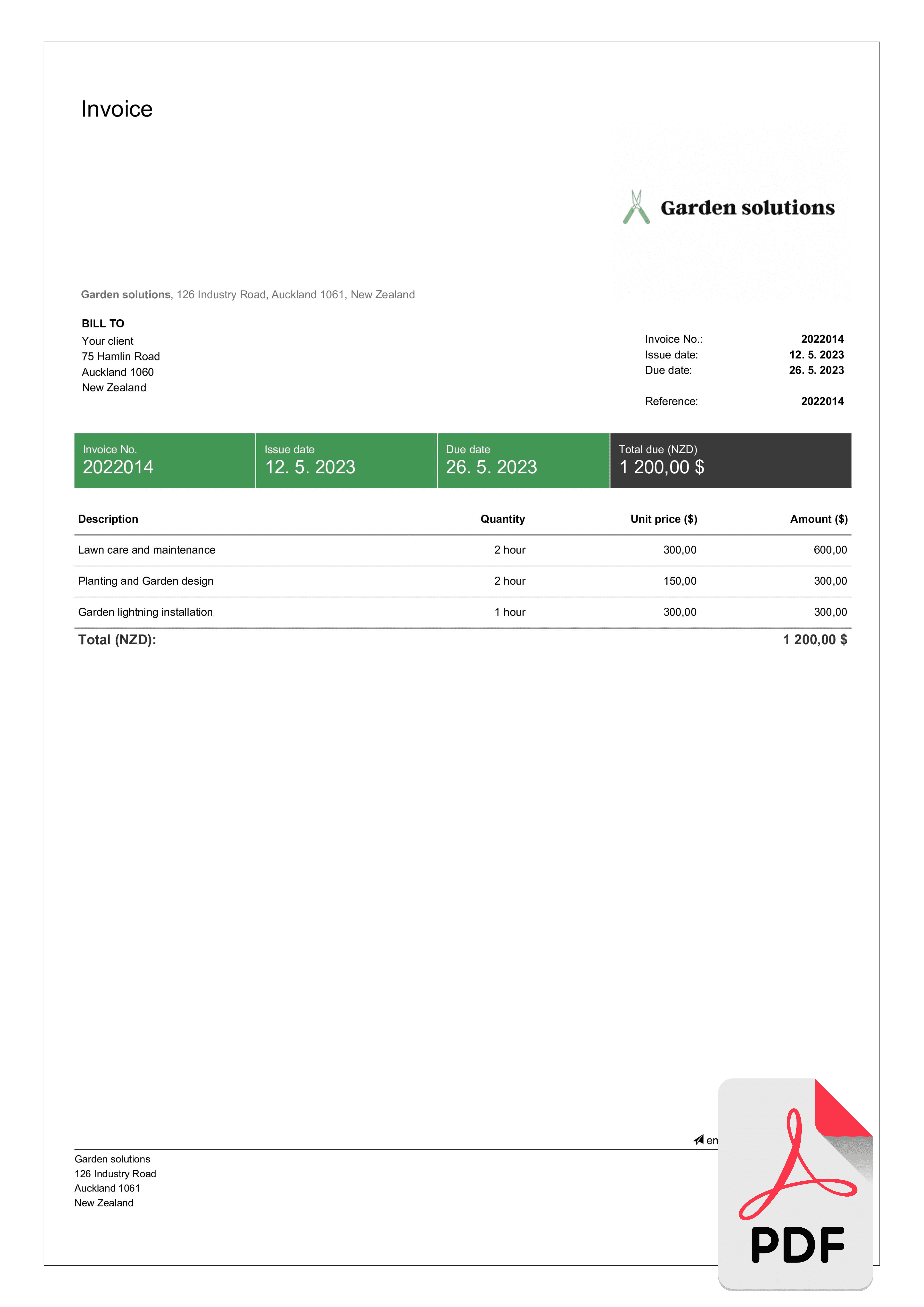 free pdf landscaping invoice template