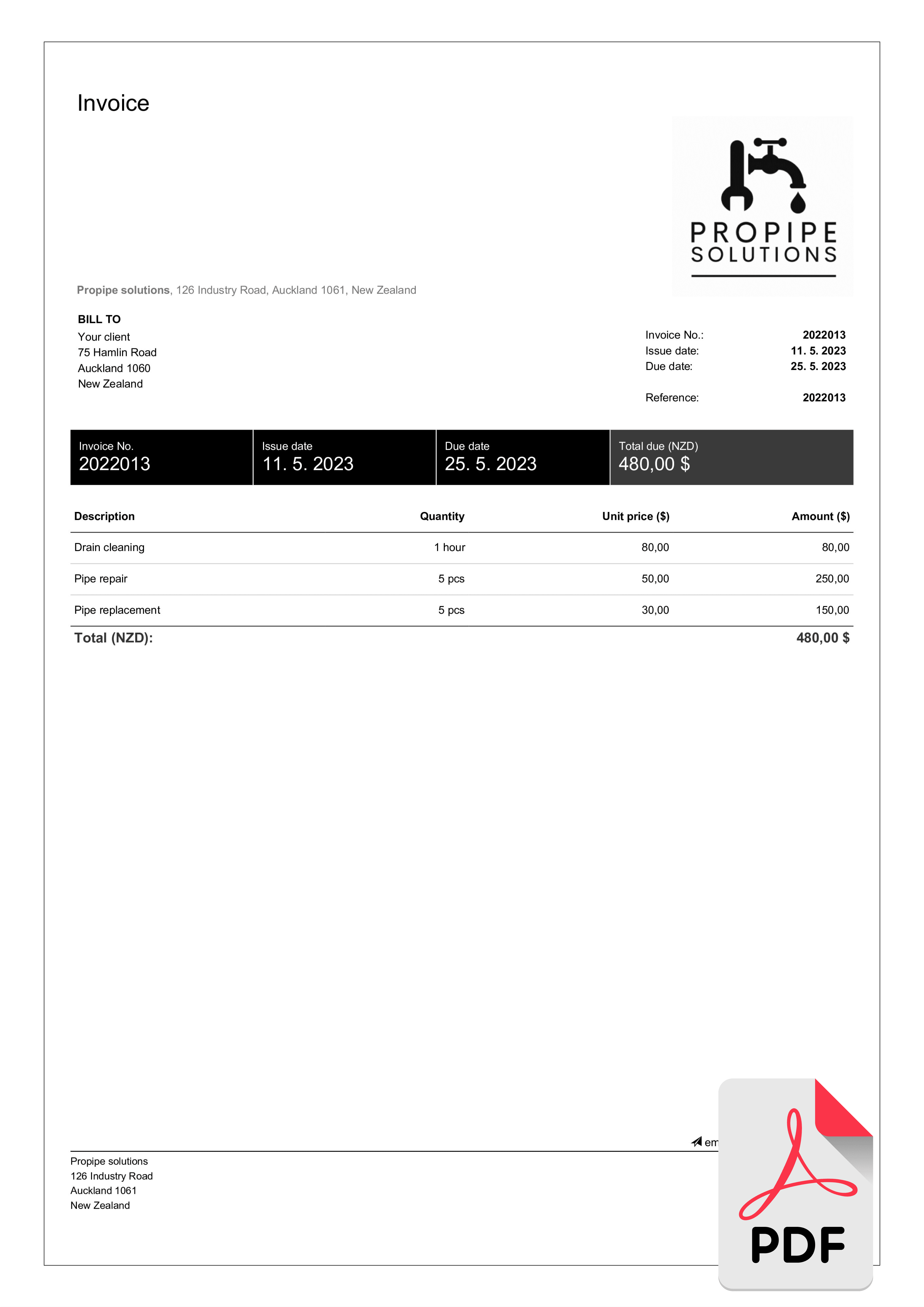 free pdf plumbing invoice template