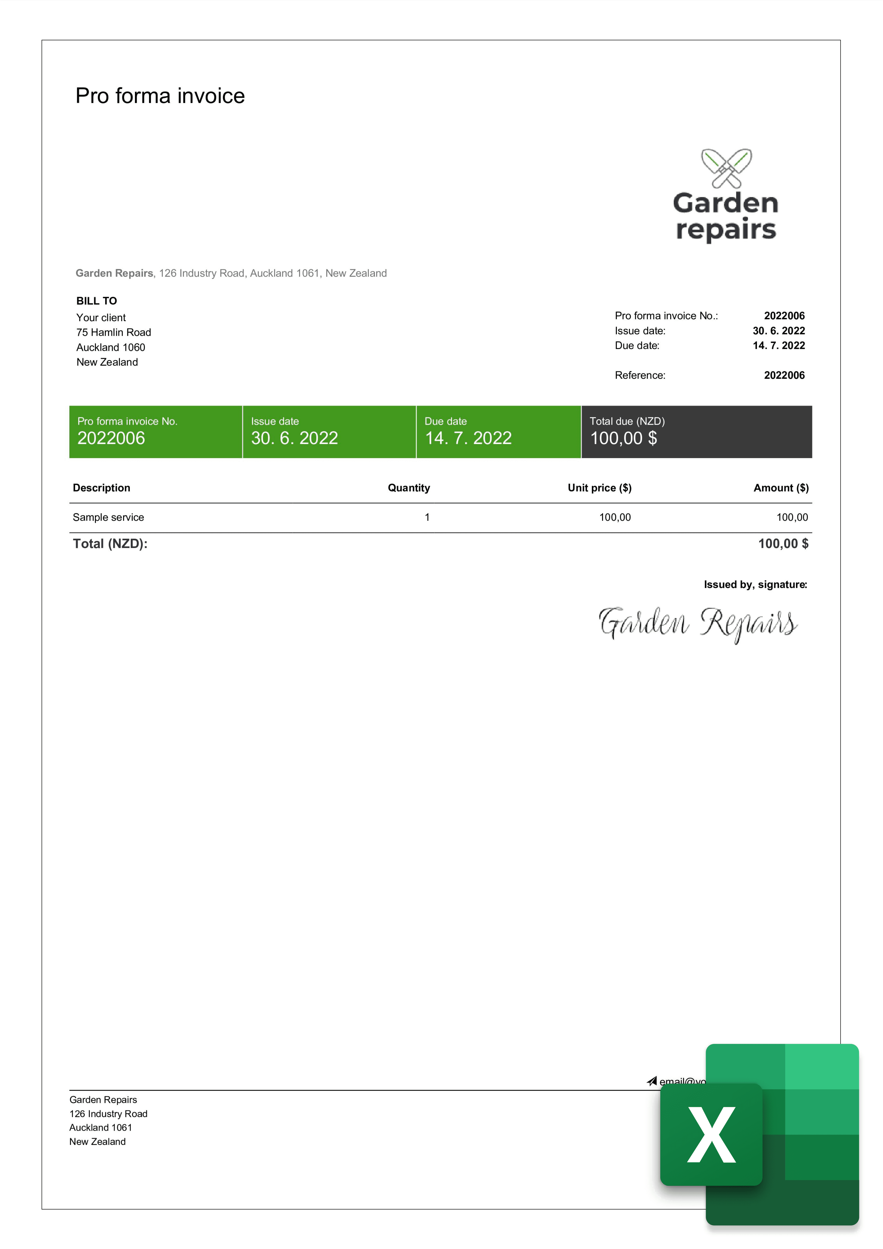 free proforma invoice template in excel