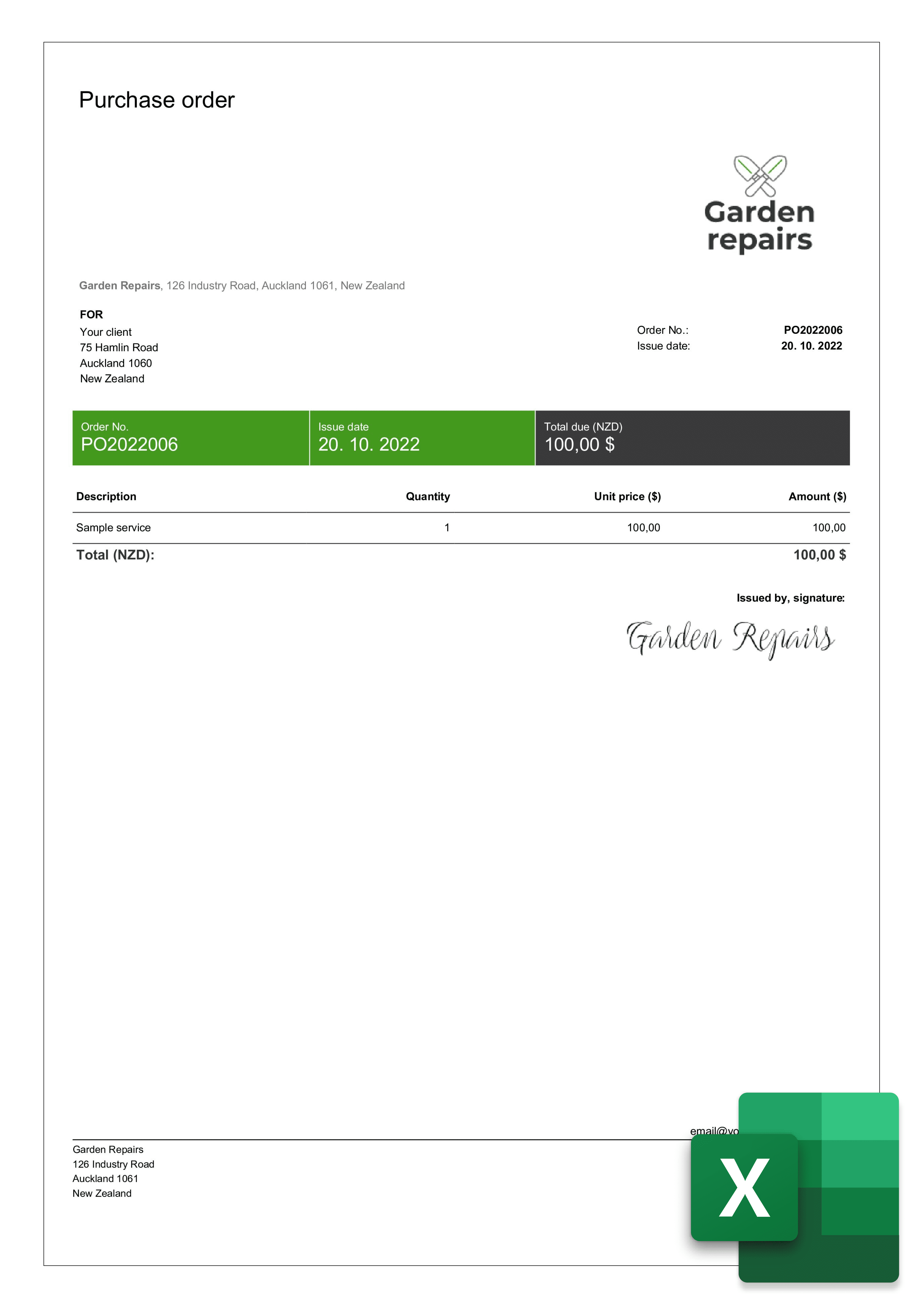 free purchase order template in excel