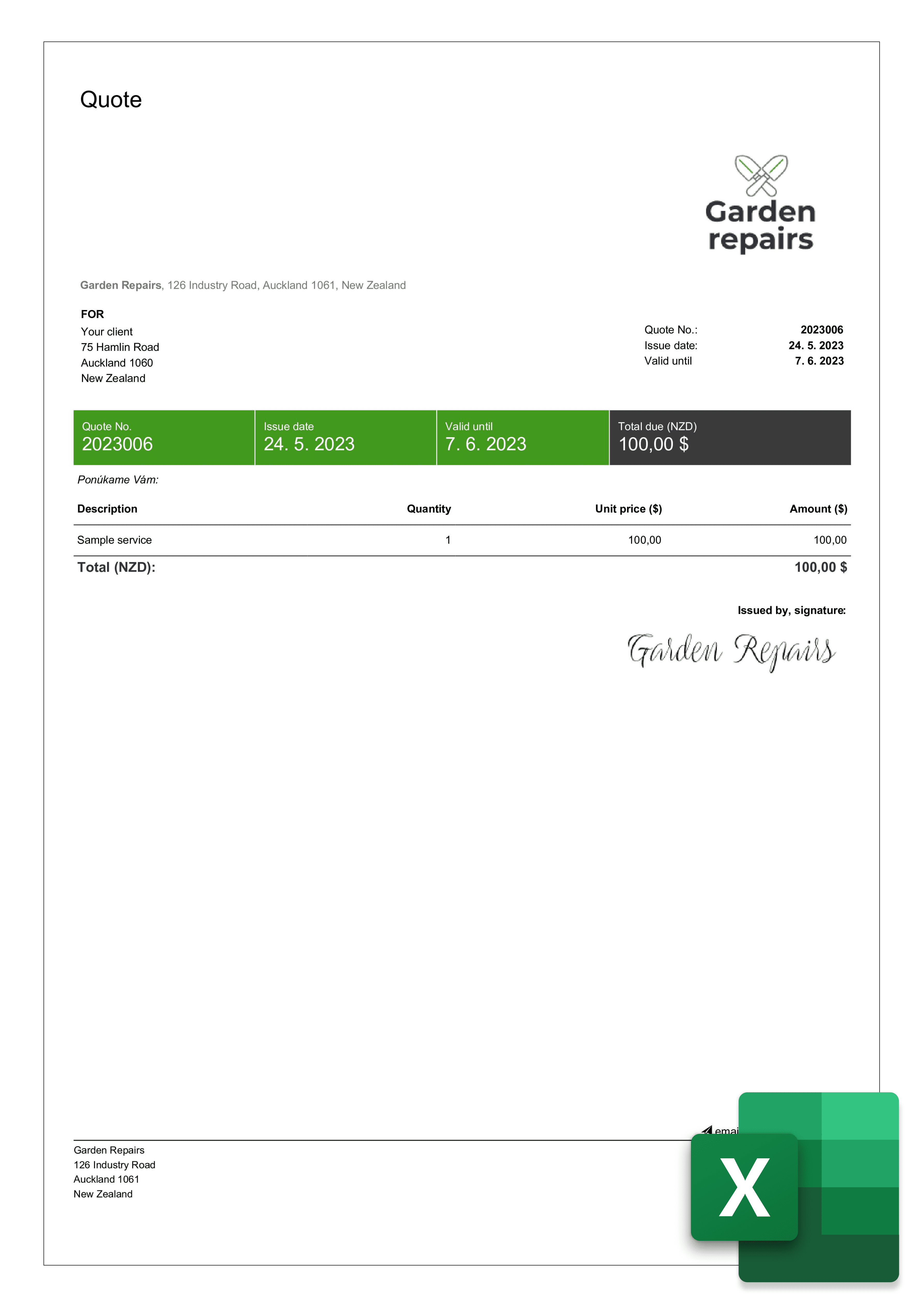 free quote invoice template in excel