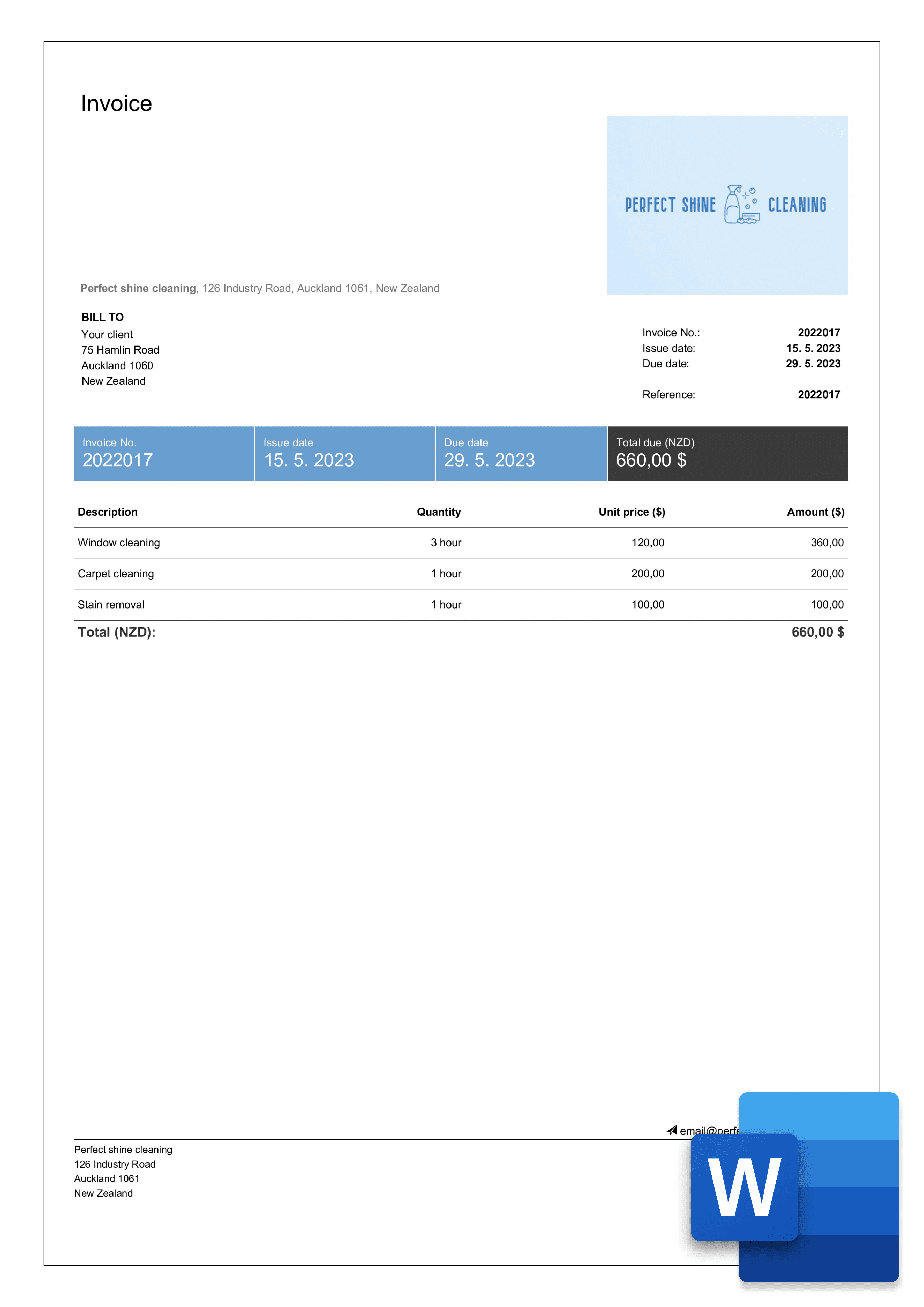 free word cleaning invoice template