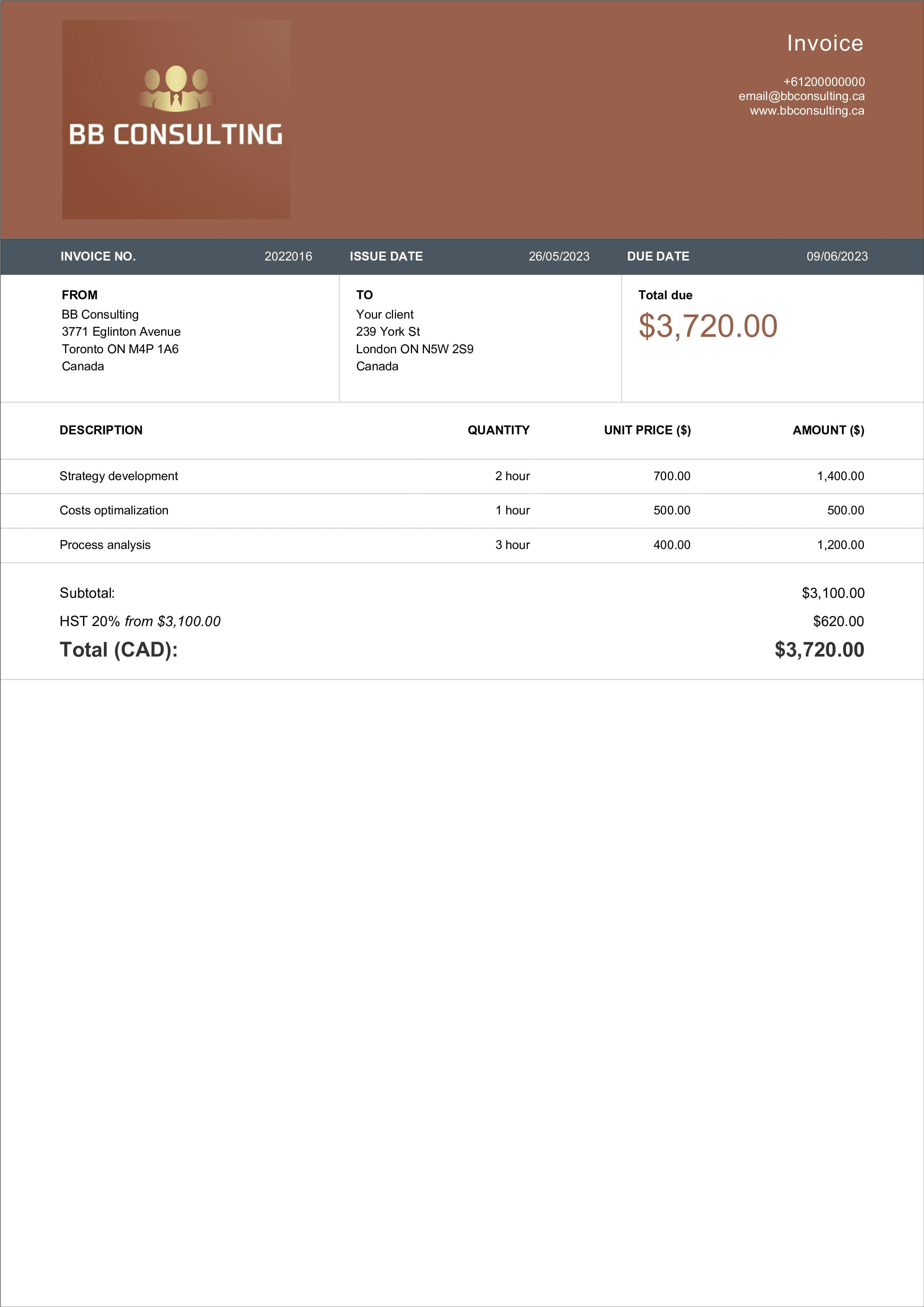 invoice sample for canada