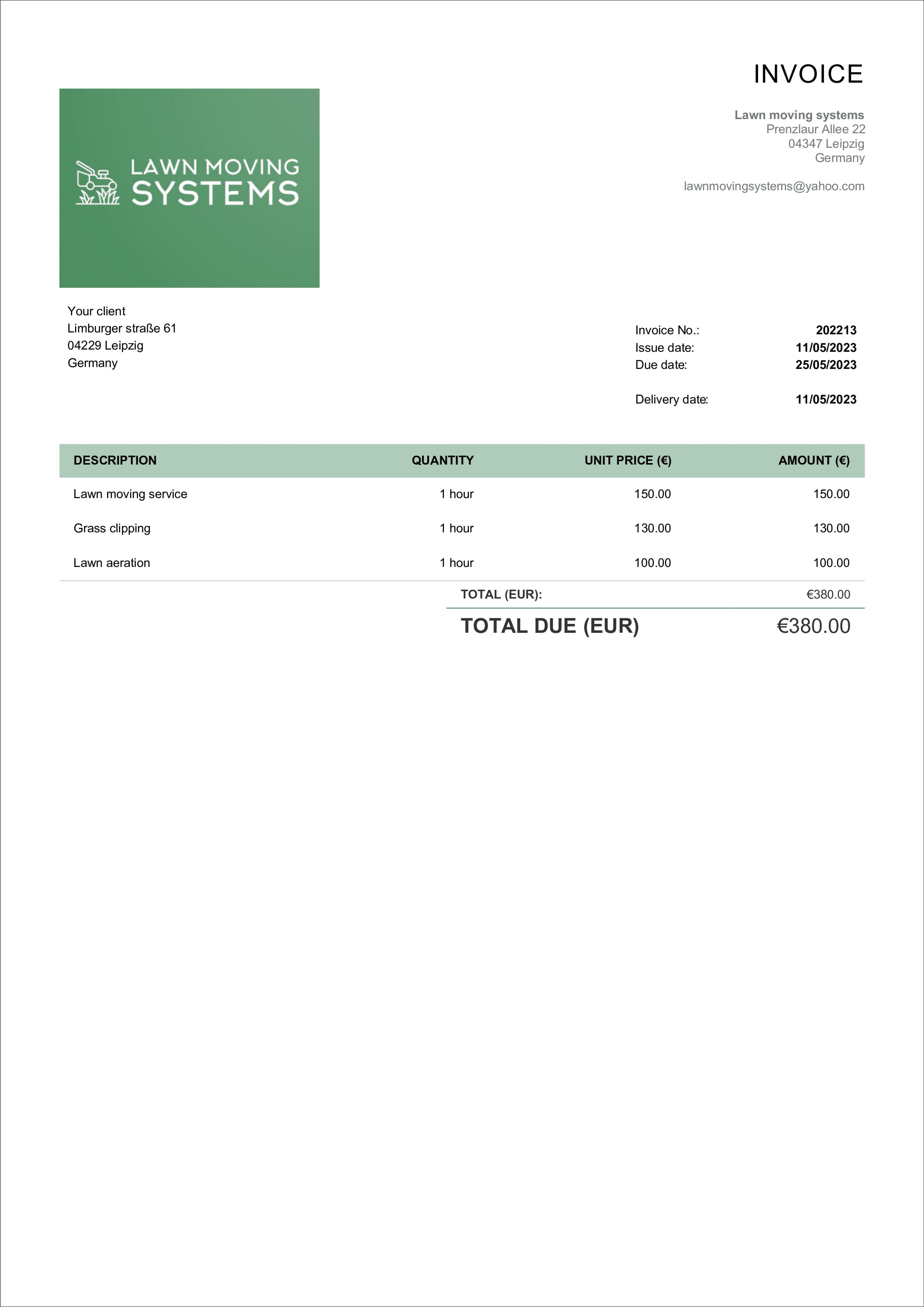 lawn care invoice layout