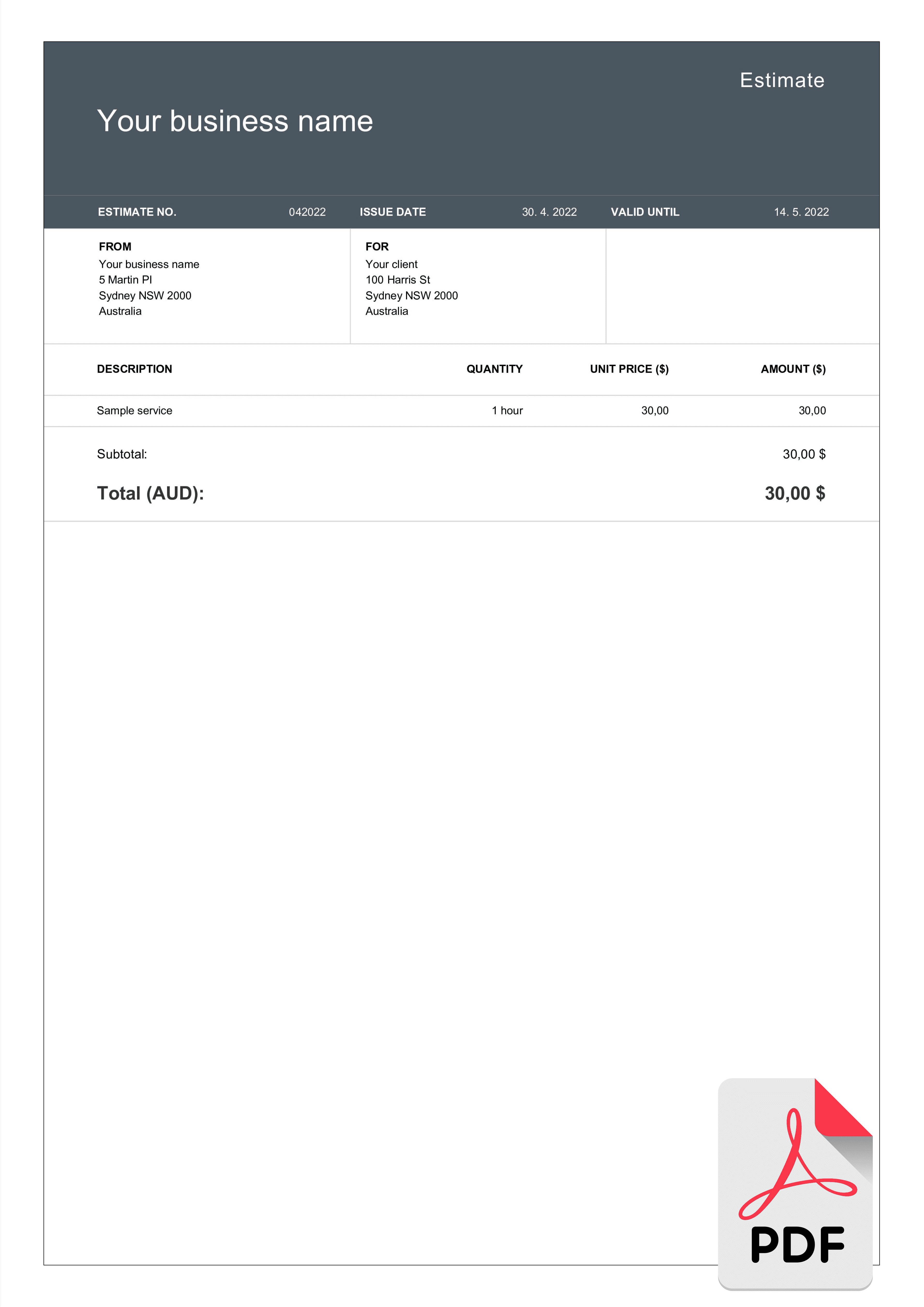 pdf estimate template sample pdf estimate template sample