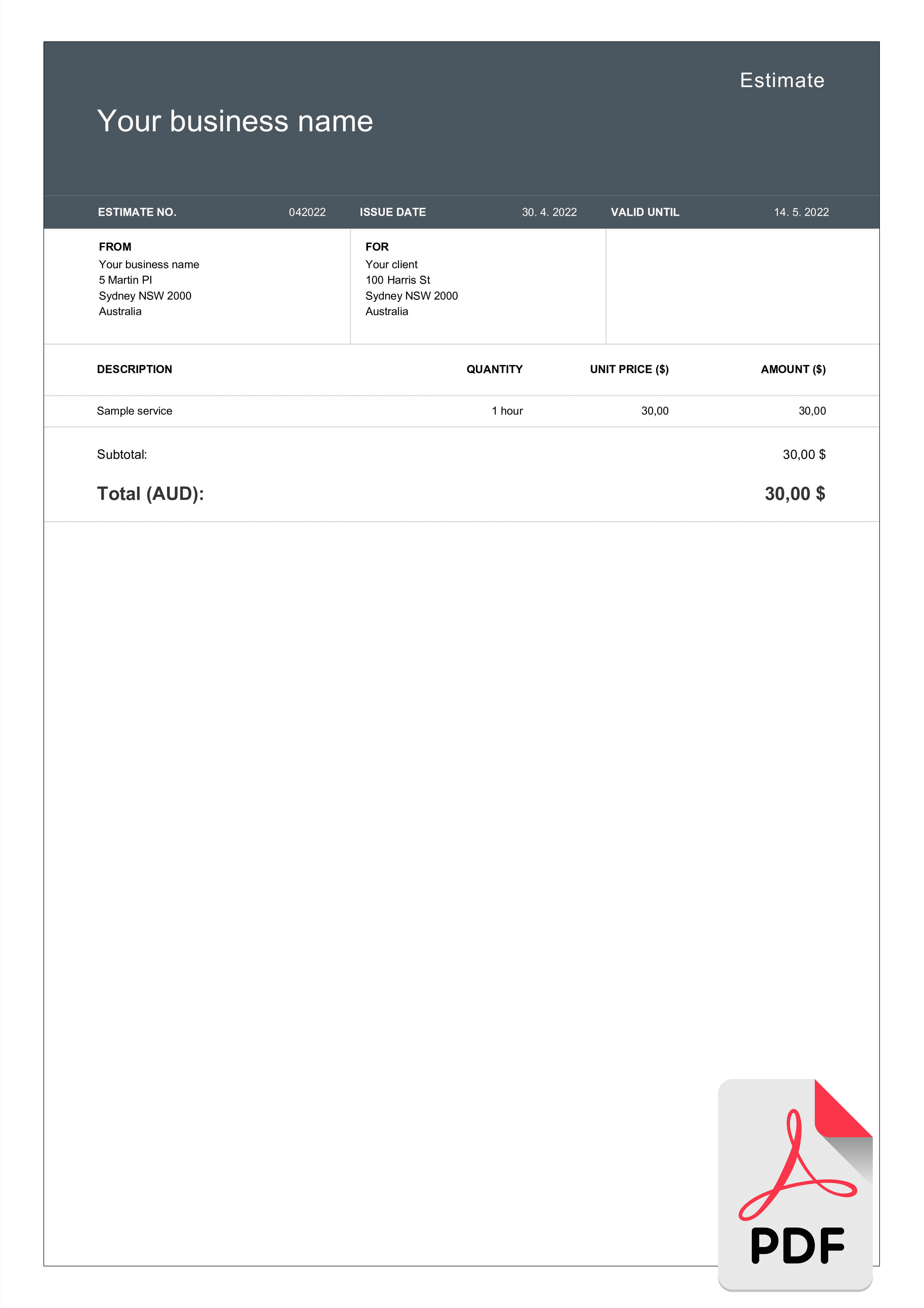 pdf estimate template sample