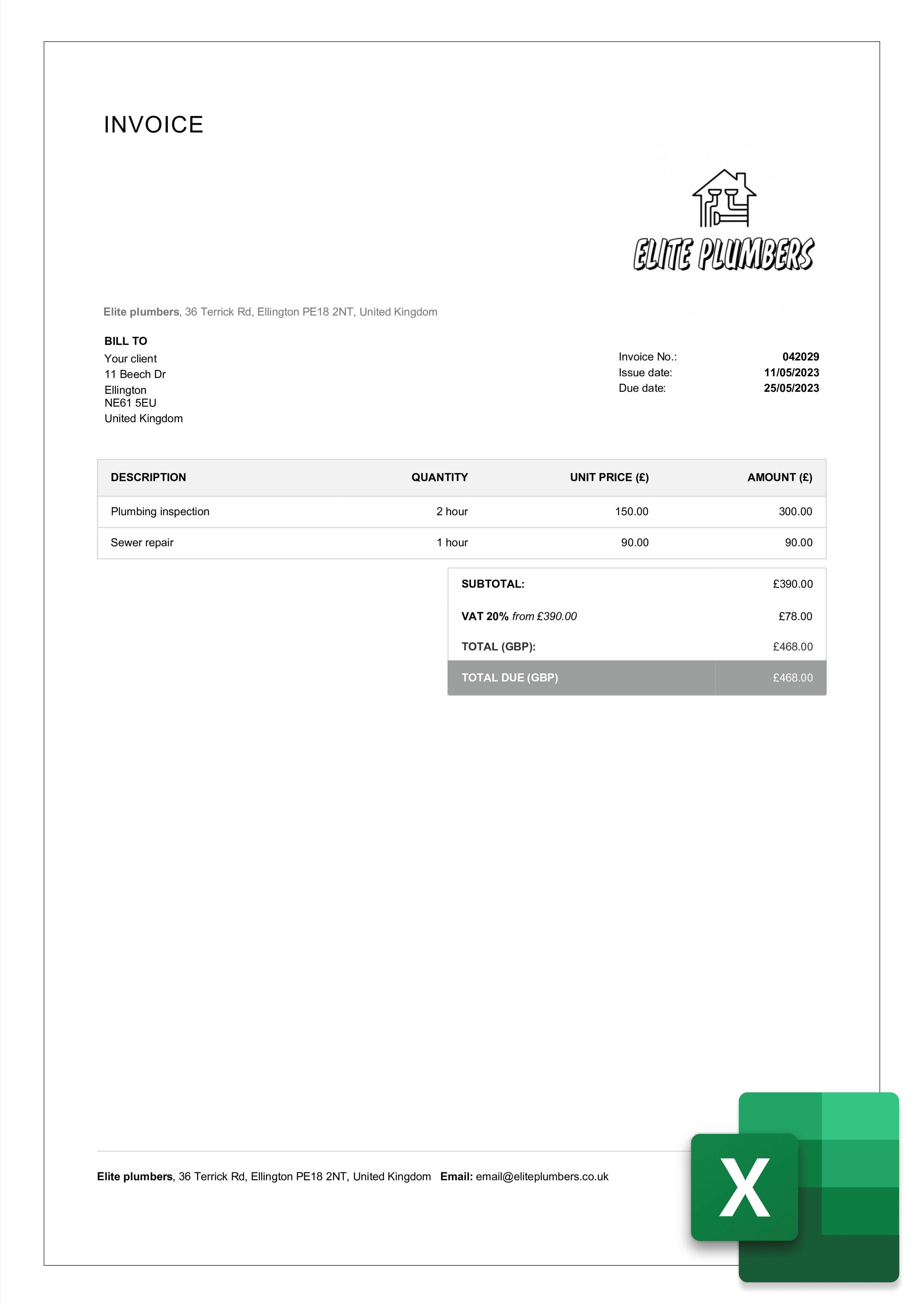 plumbing invoice template example in excel