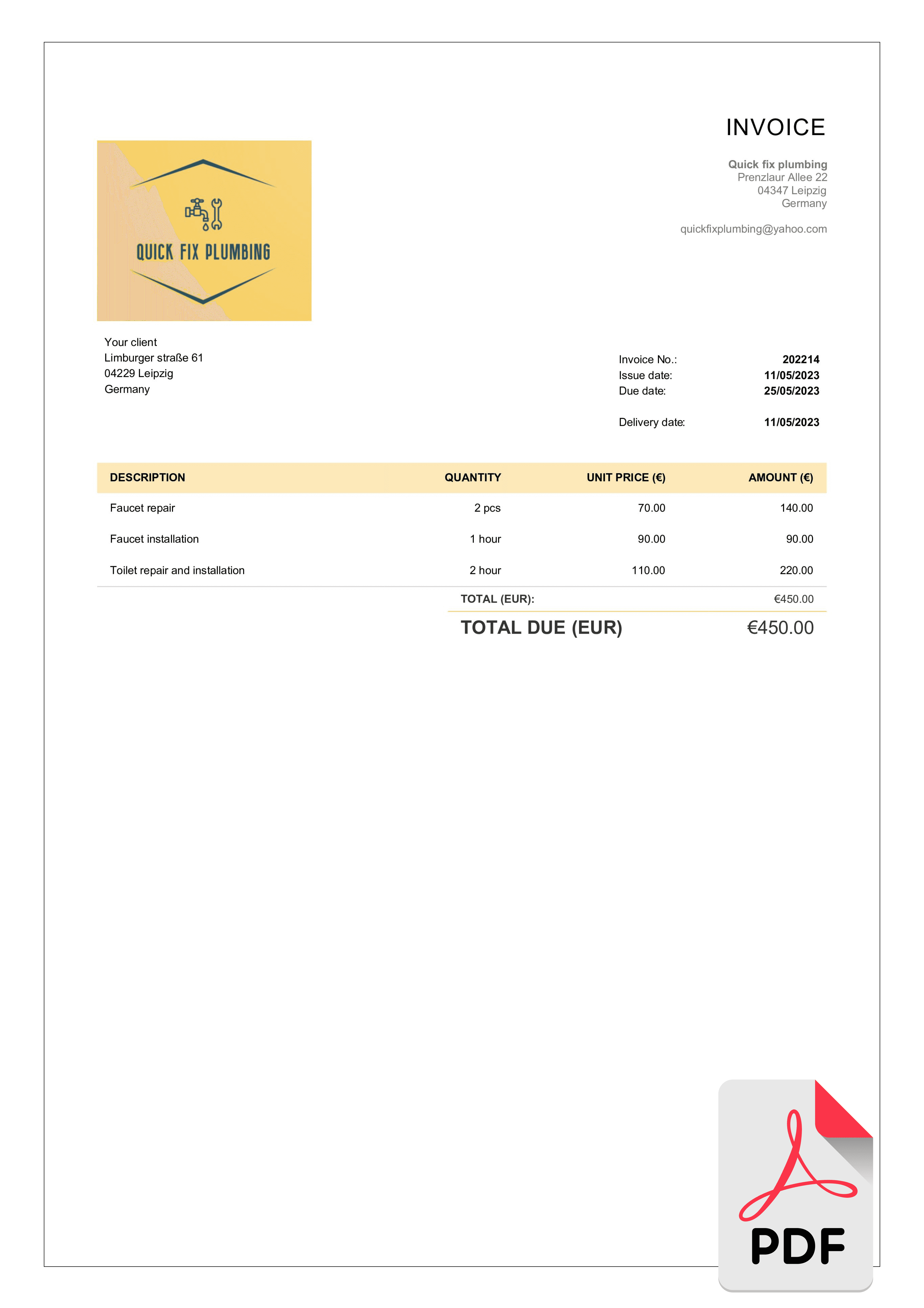 plumbing pdf invoice template sample