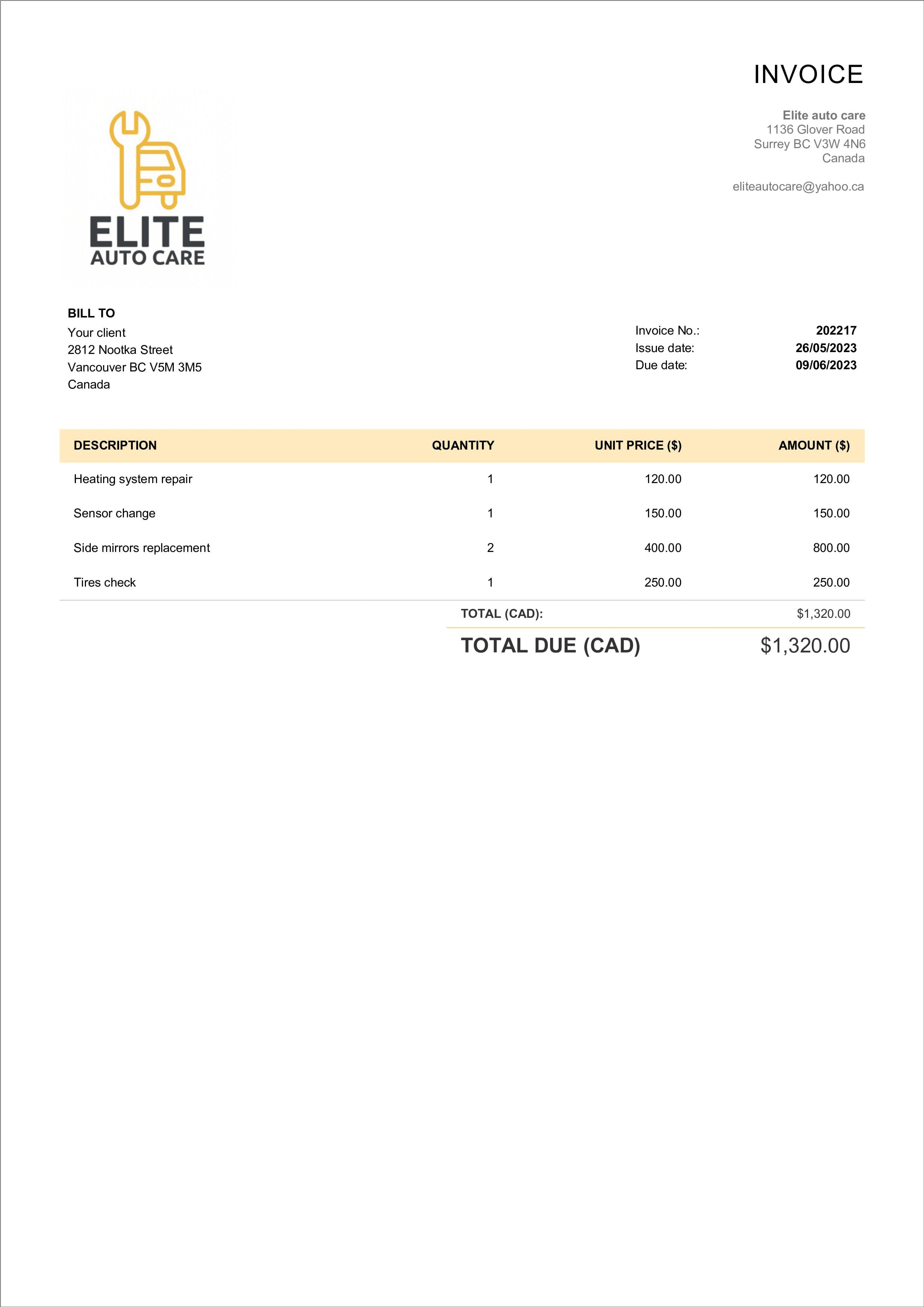 simple invoice layout for Canada