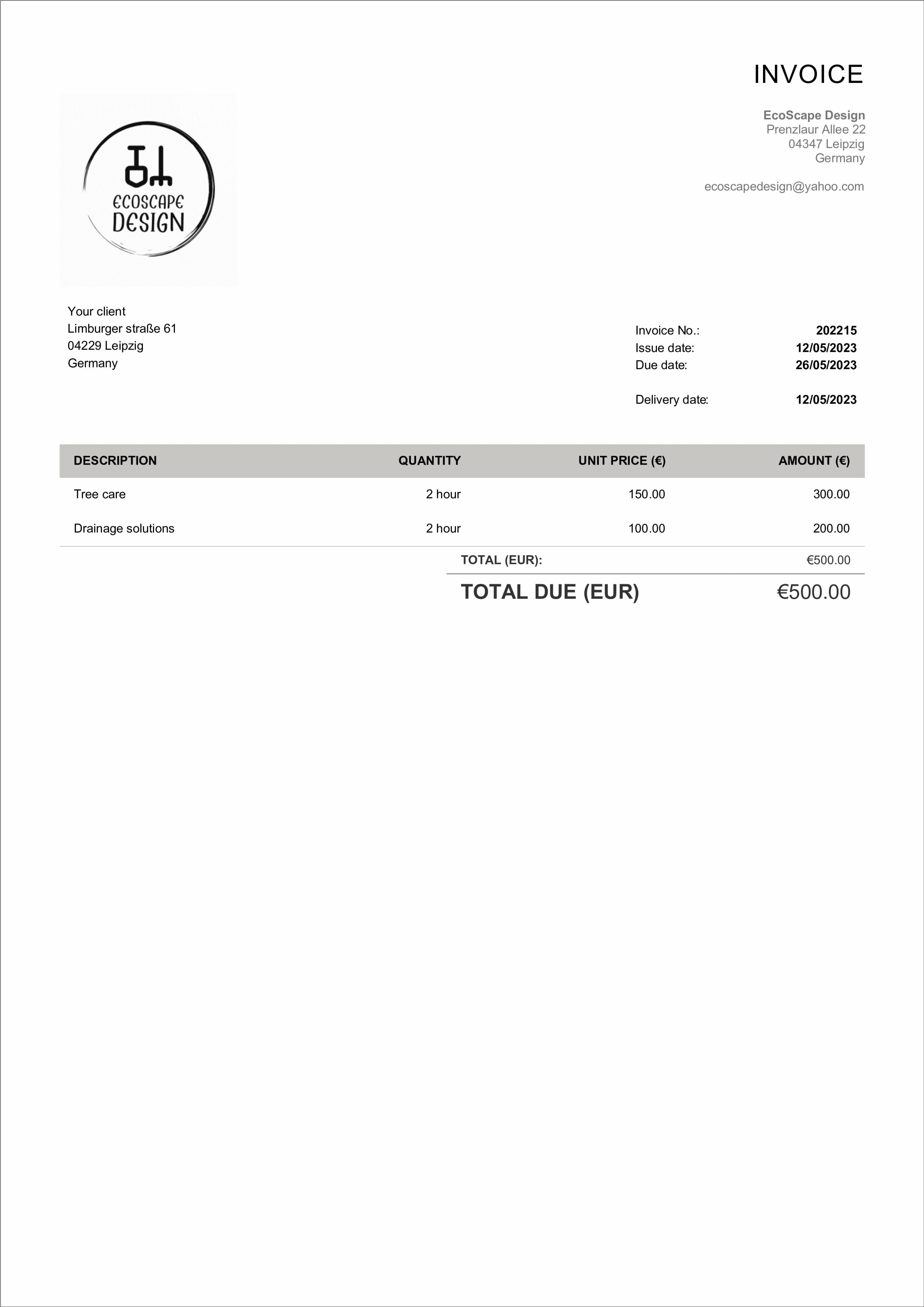 simple landscaping invoice sample