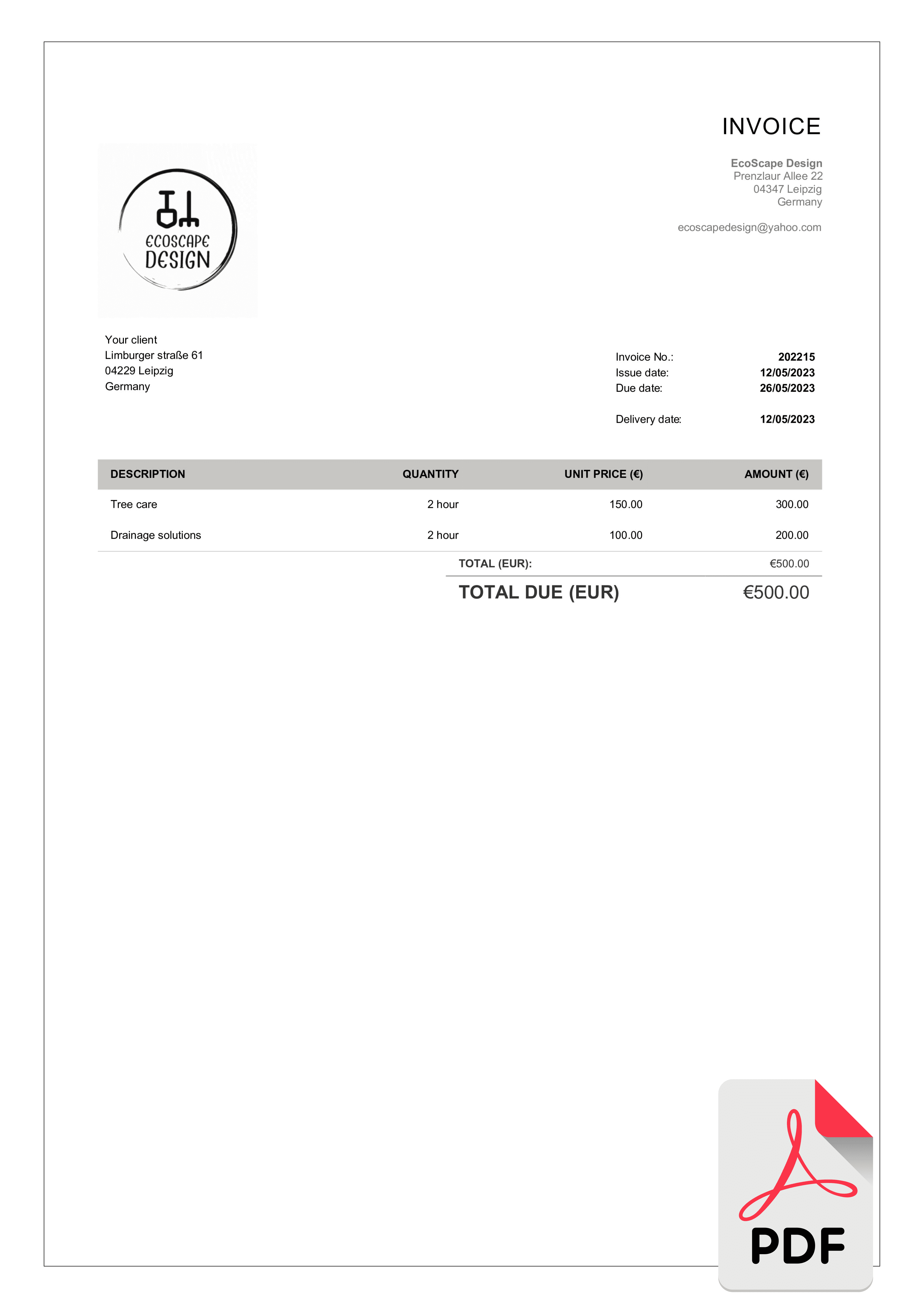 simple pdf landscaping invoice sample