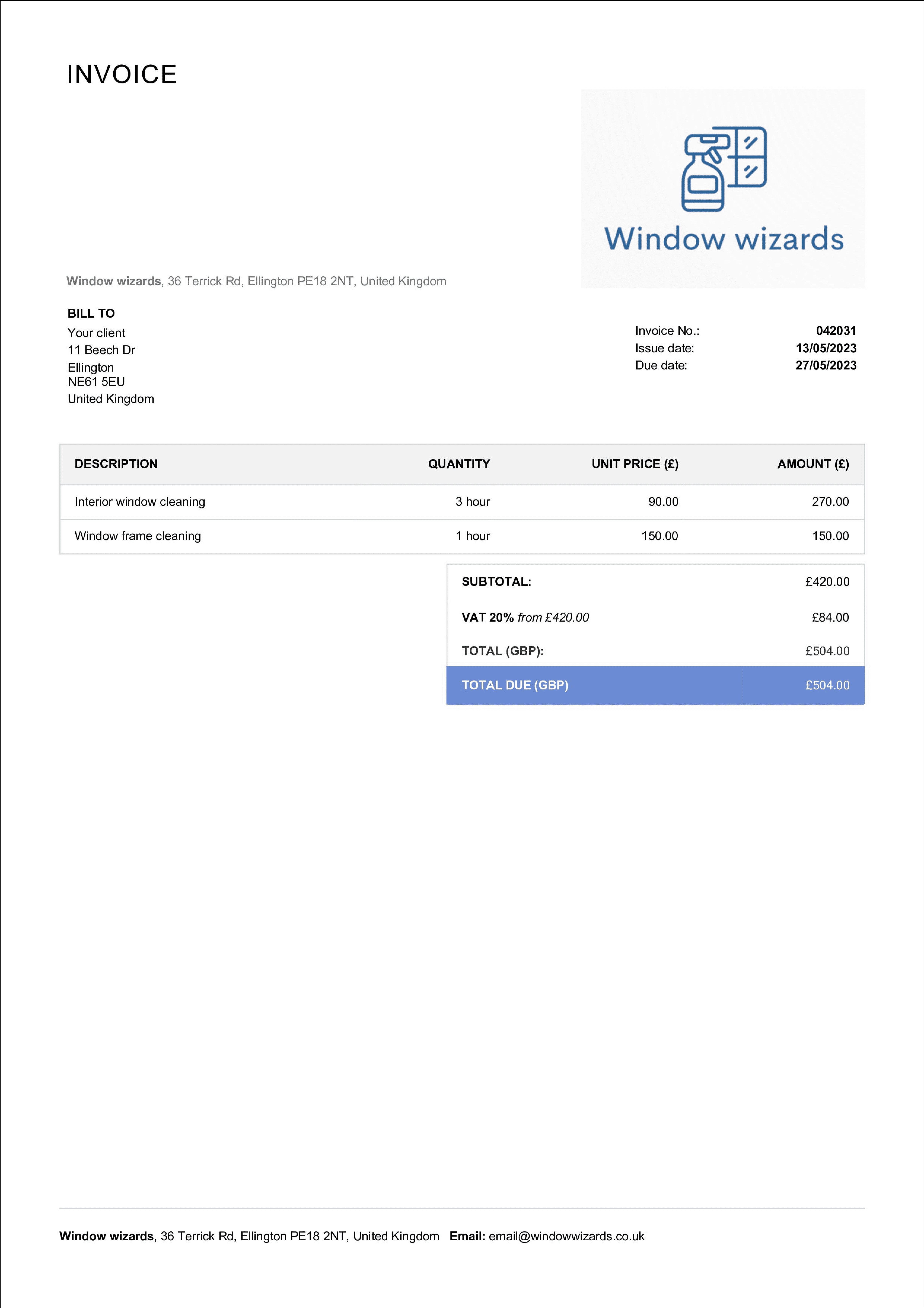 Free Invoice Templates for Window Cleaning Billdu