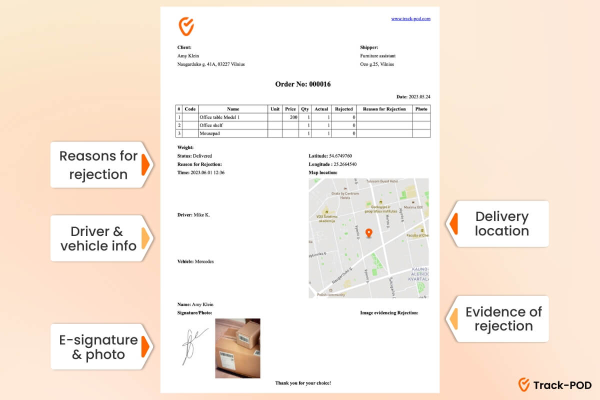 Delivery note structure