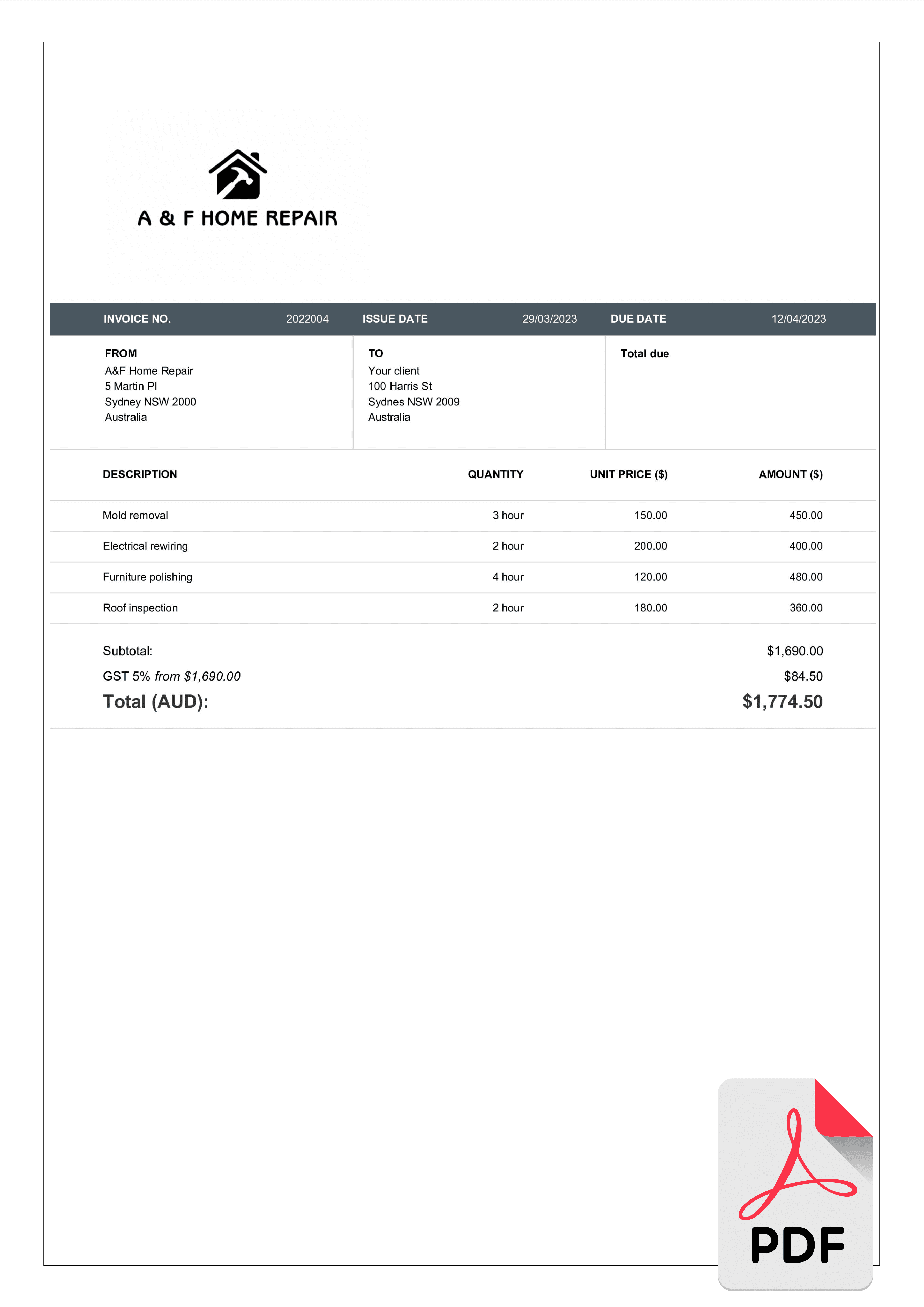 download pdf construction invoice layout