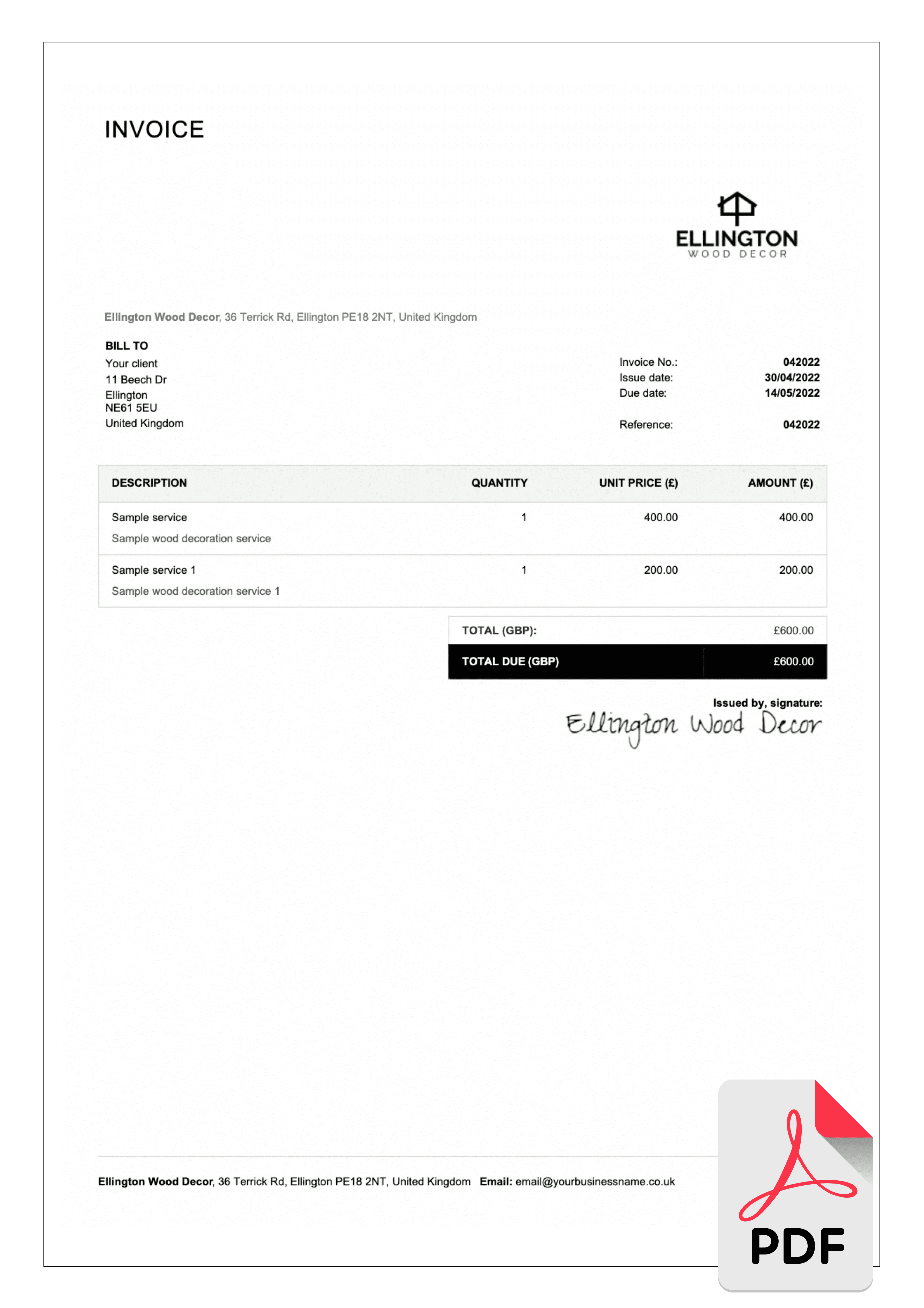 downloadable invoice sample in pdf