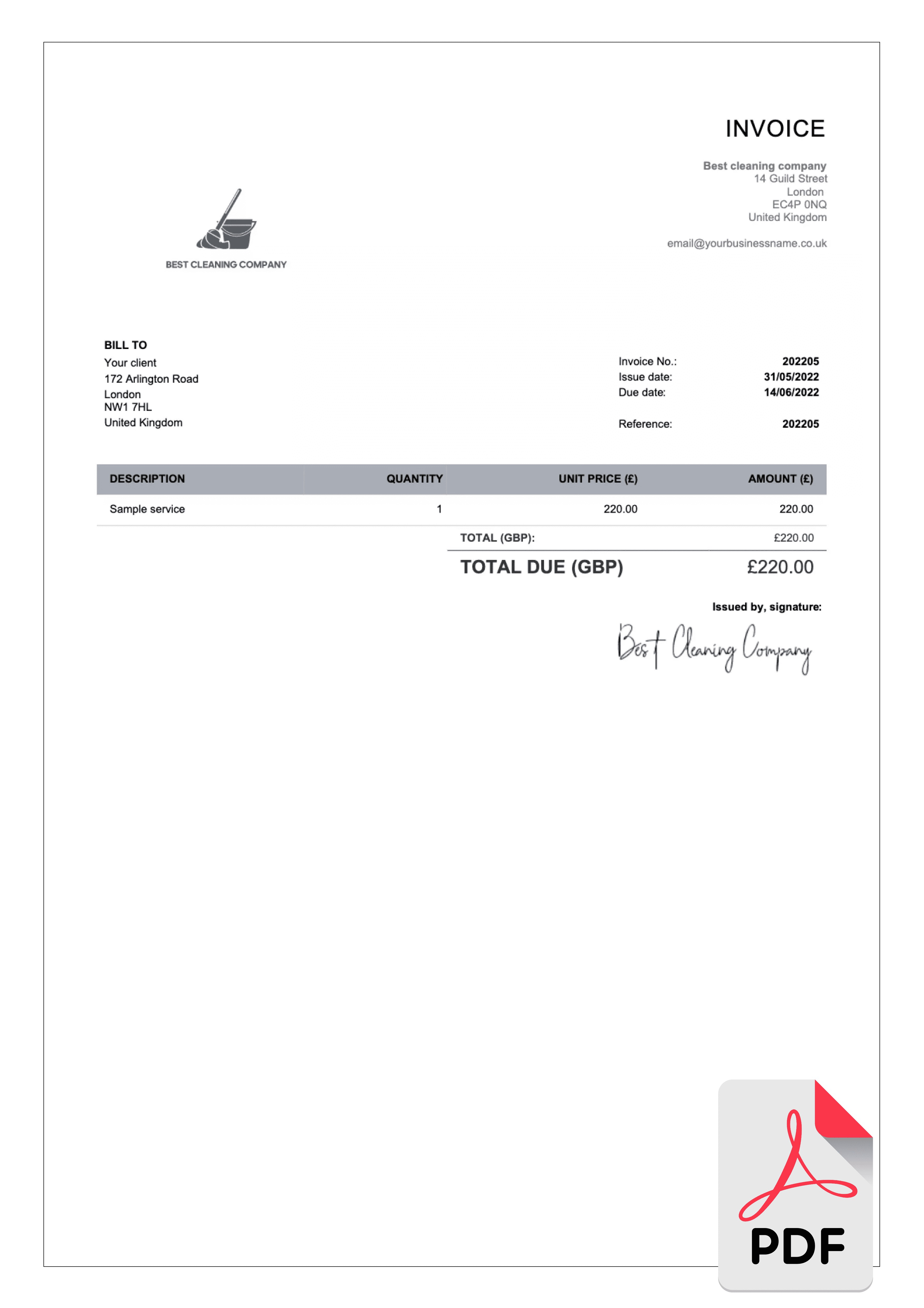 free example of pdf invoice template