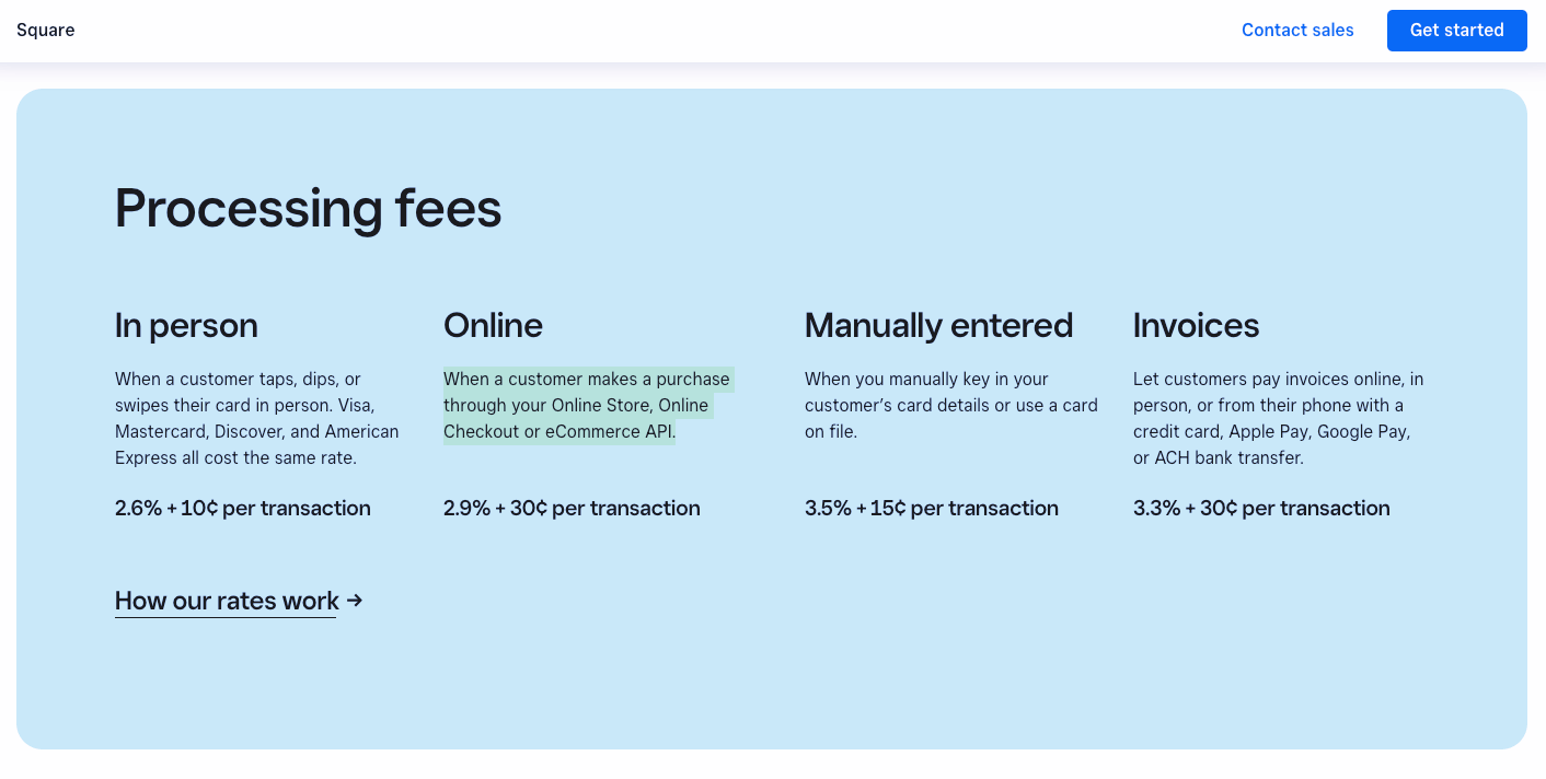 Square pricing