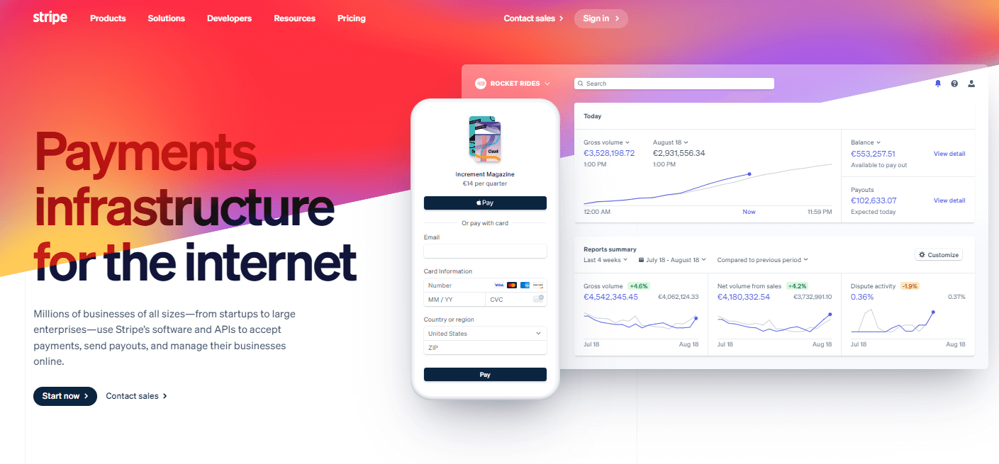Stripe home page