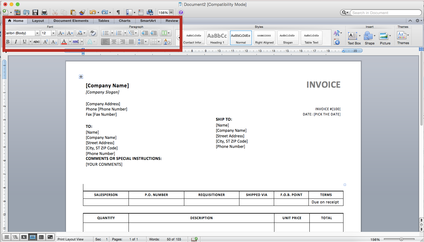 Customize your invoice in Microsoft Word