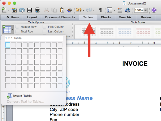 Words Table in Microsoft Word