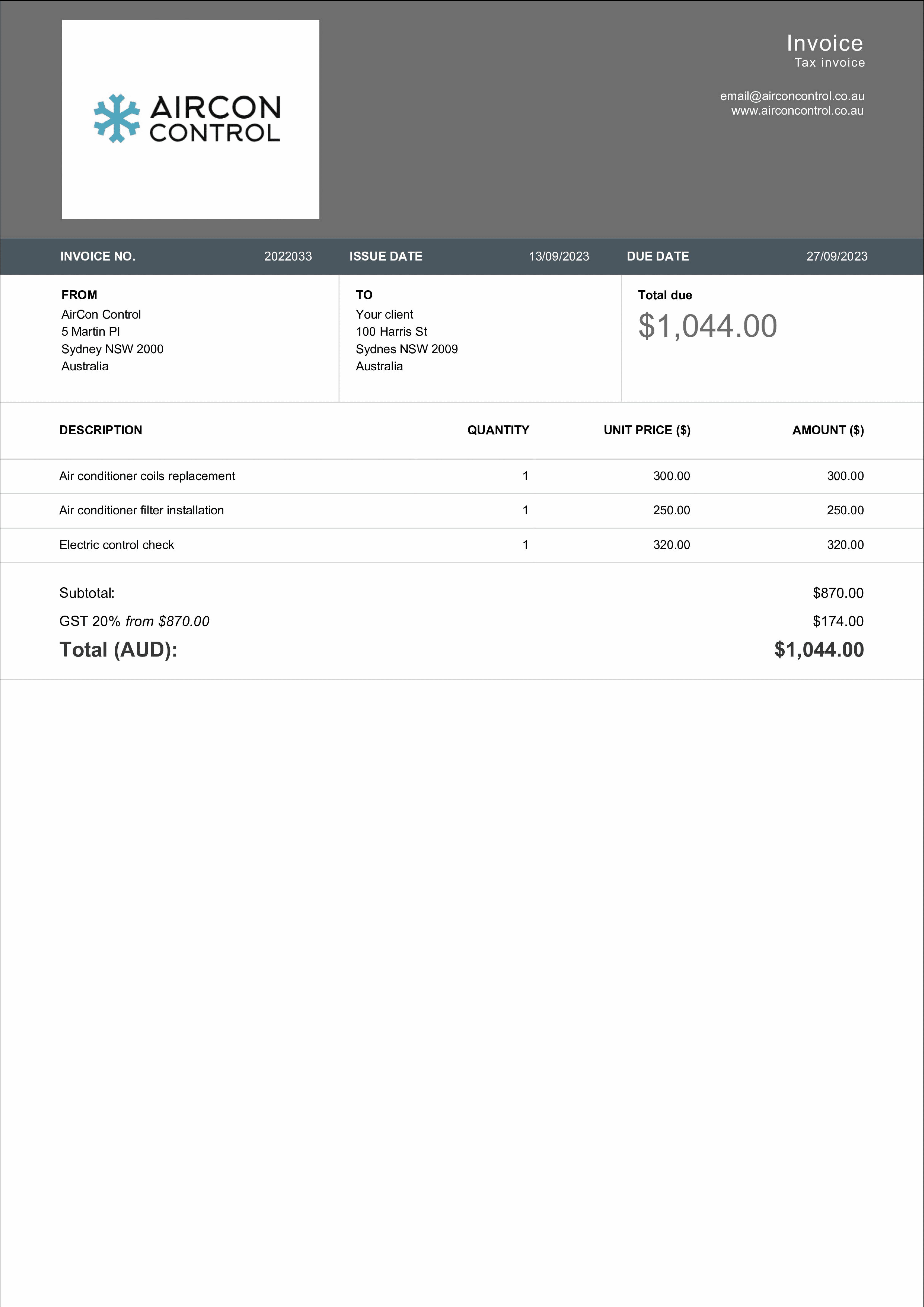download hvac service invoice order template