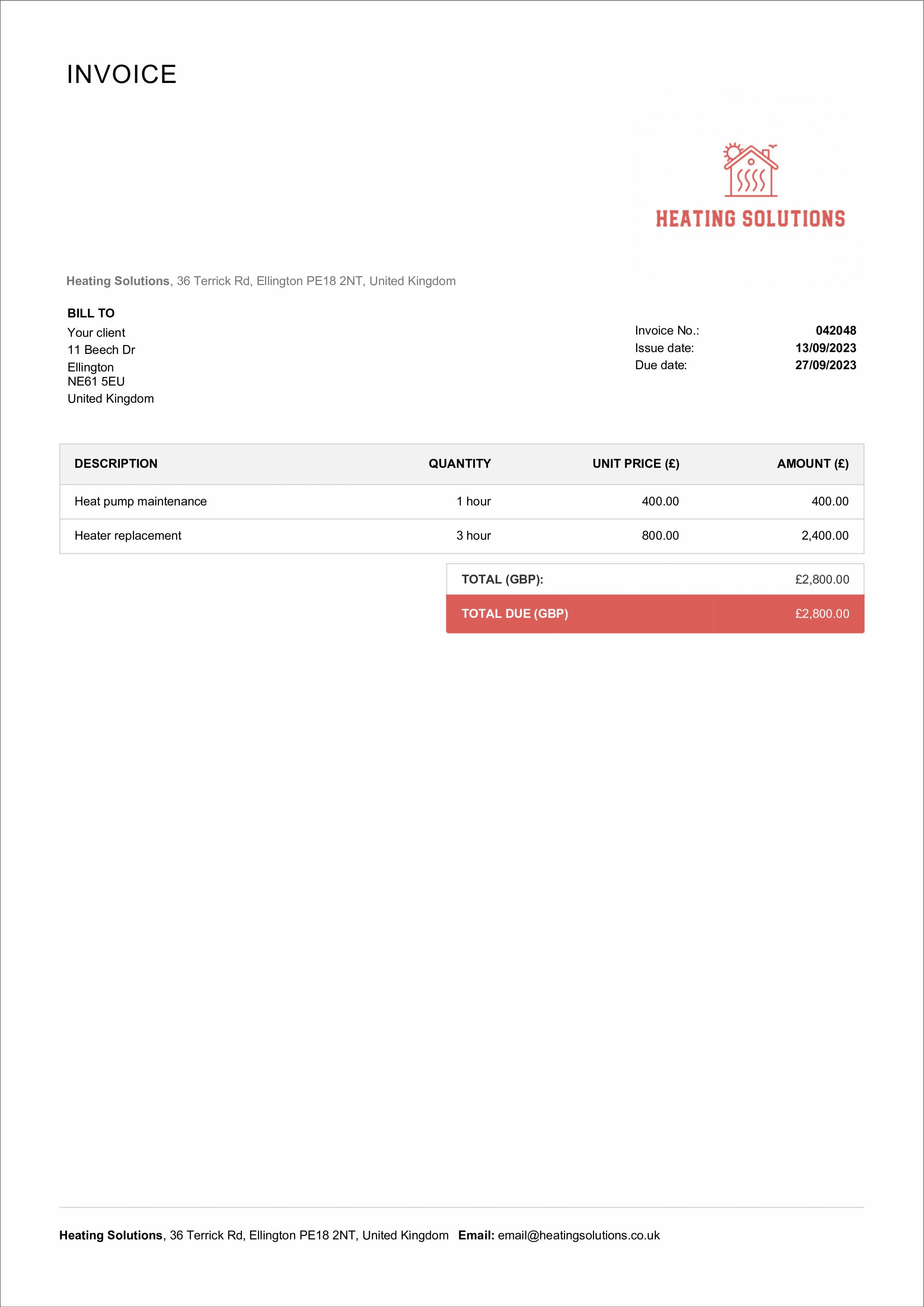 fillable hvac service invoice template