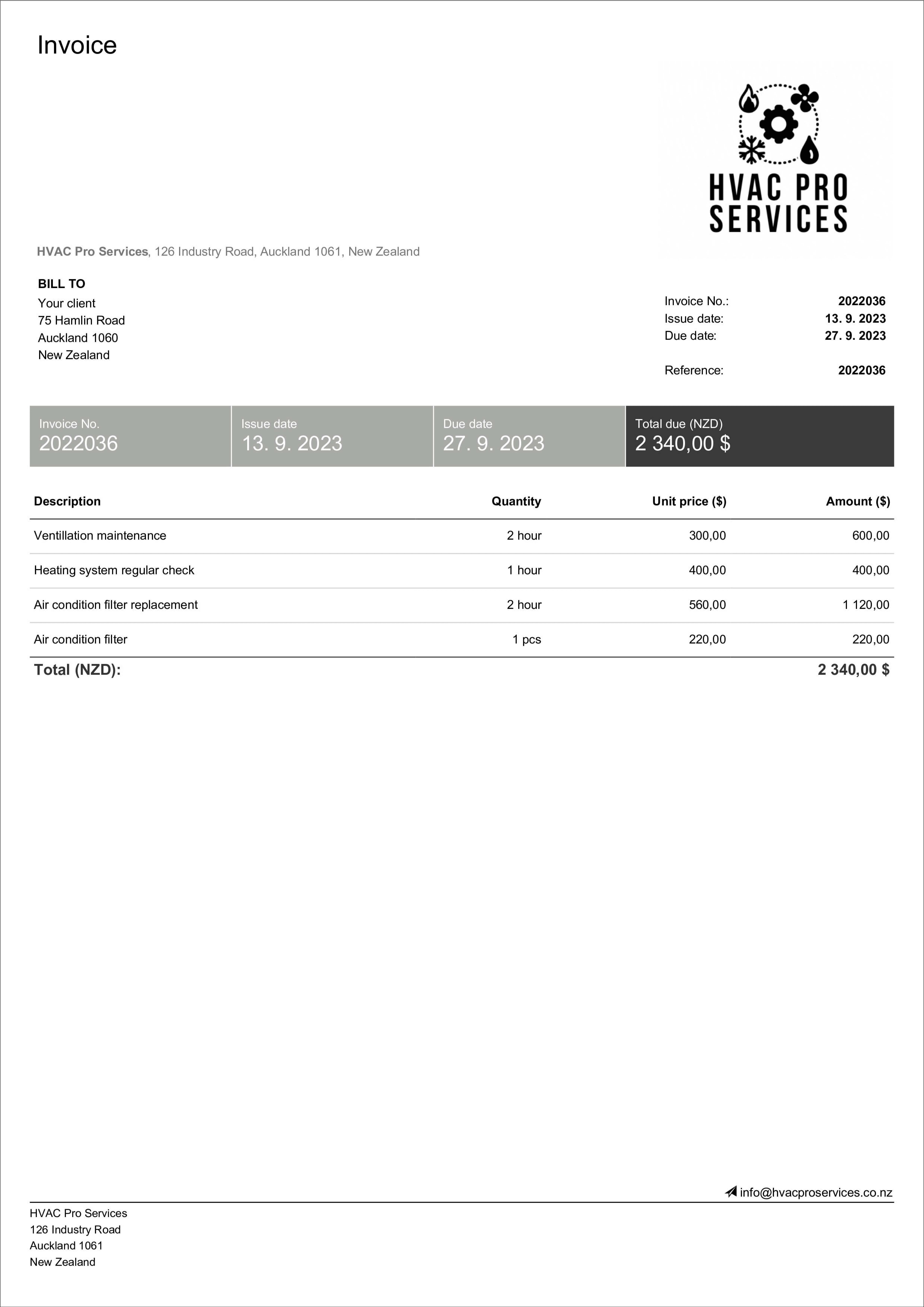 free hvac invoice template