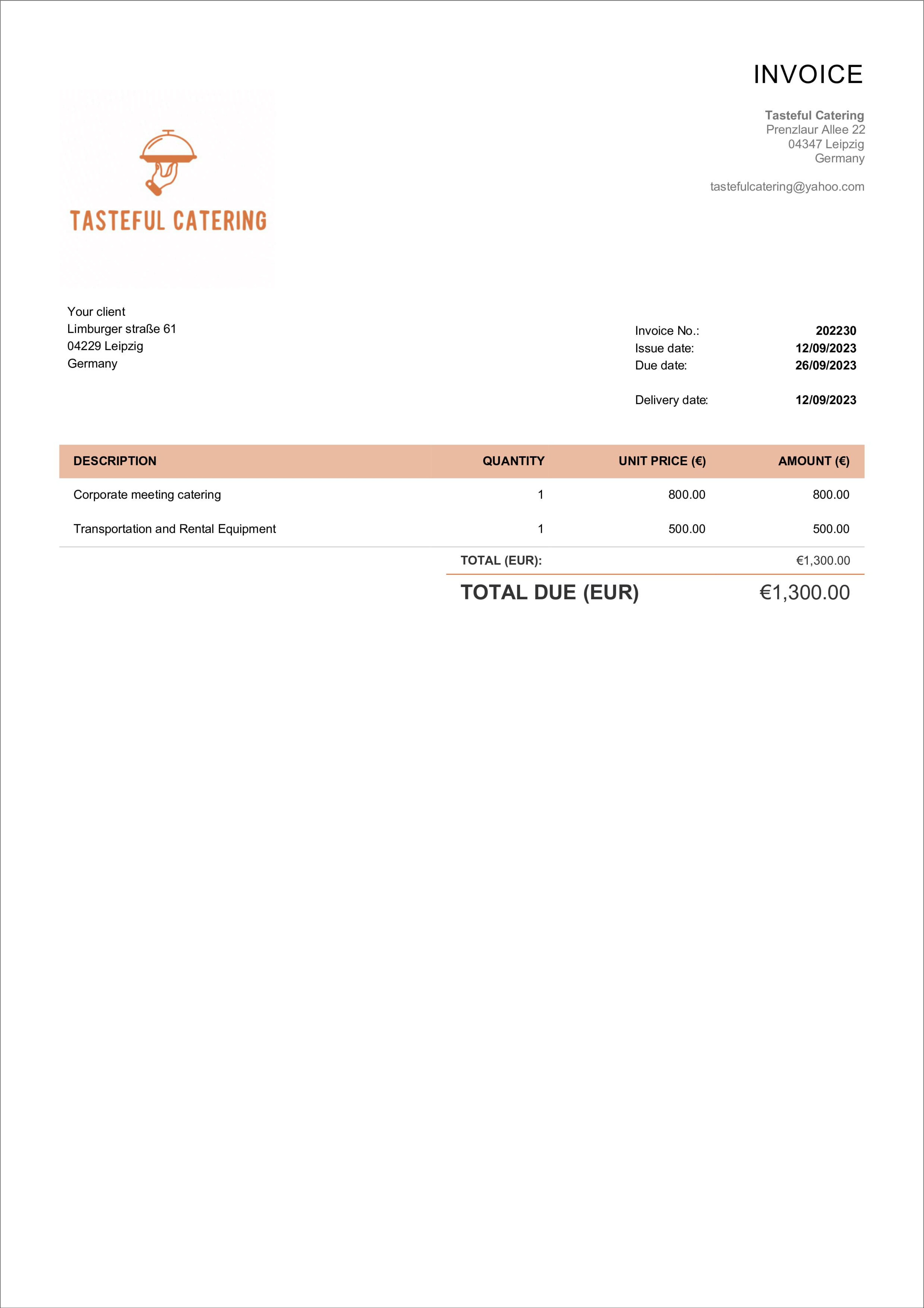 simple catering invoice layout
