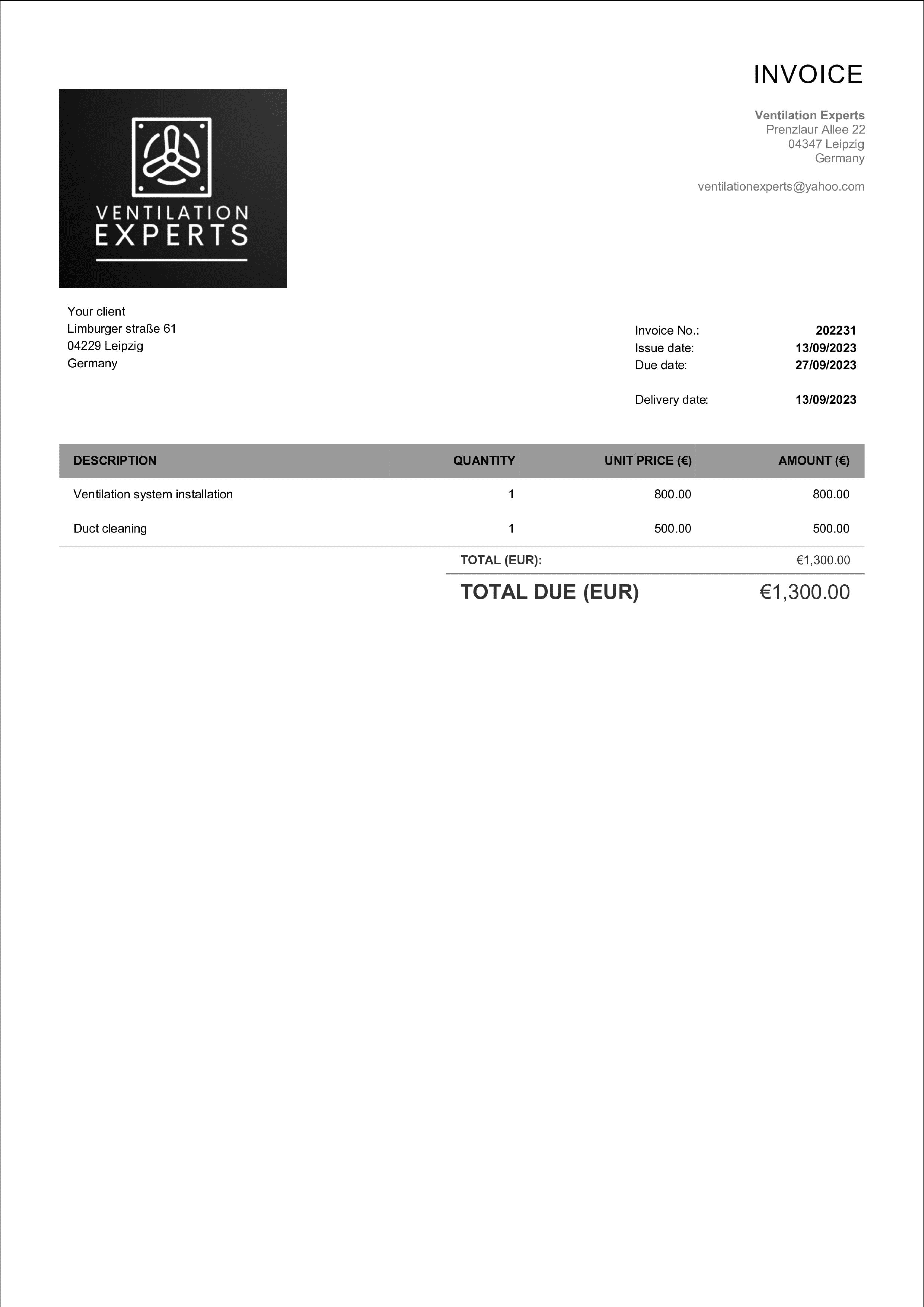 simple hvac repair invoice template