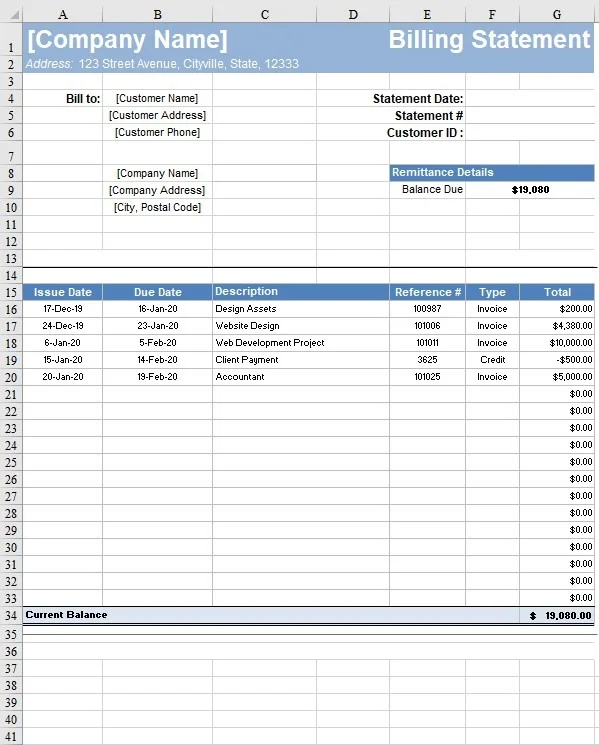 Account Statement Invoice Template