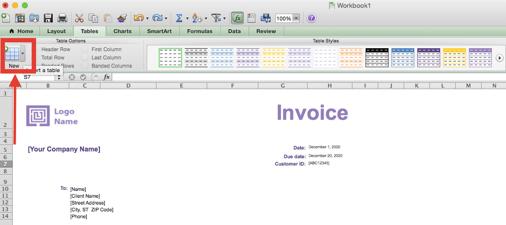 Add a list of provided products and services in Excel