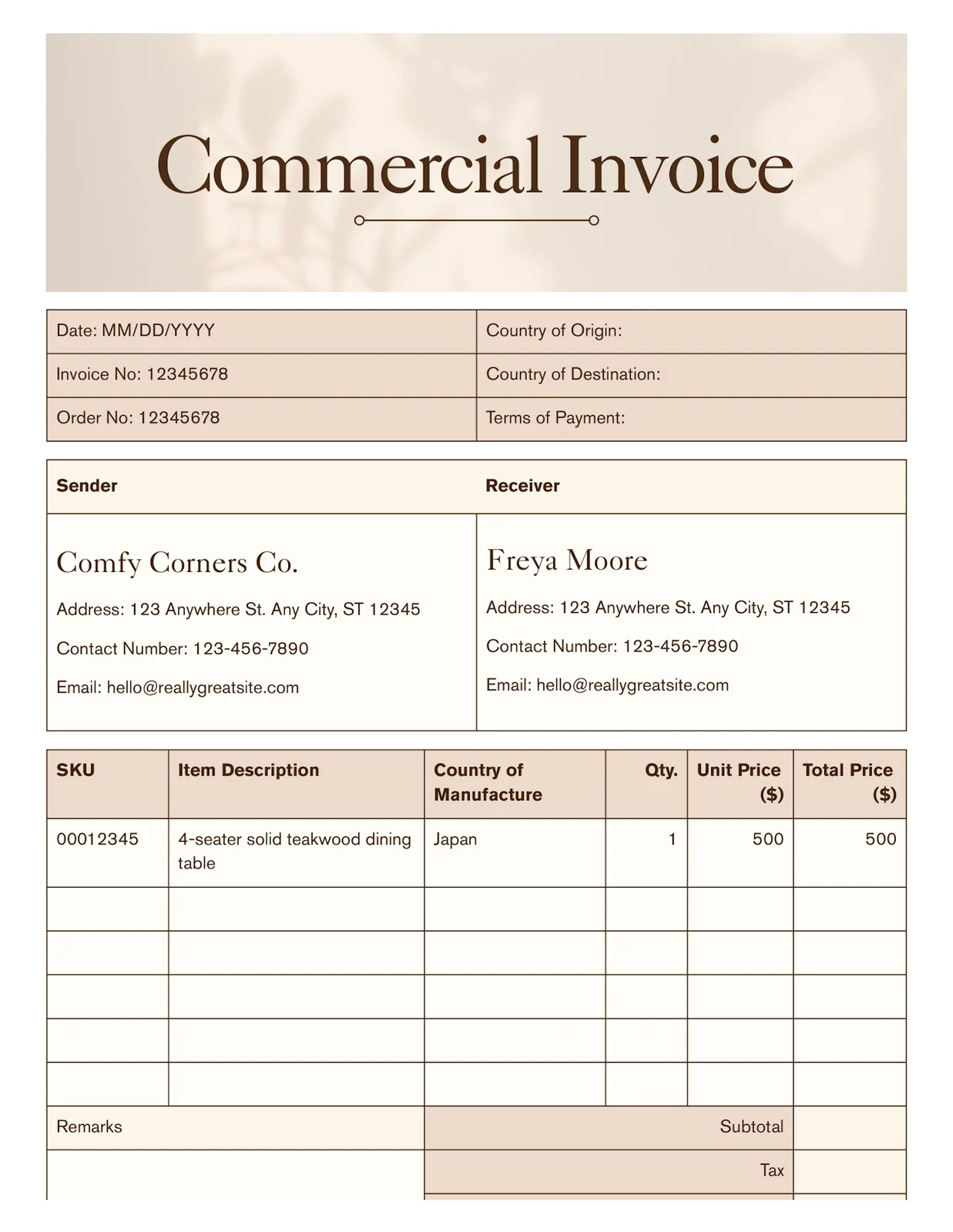 Commercial Invoice Template