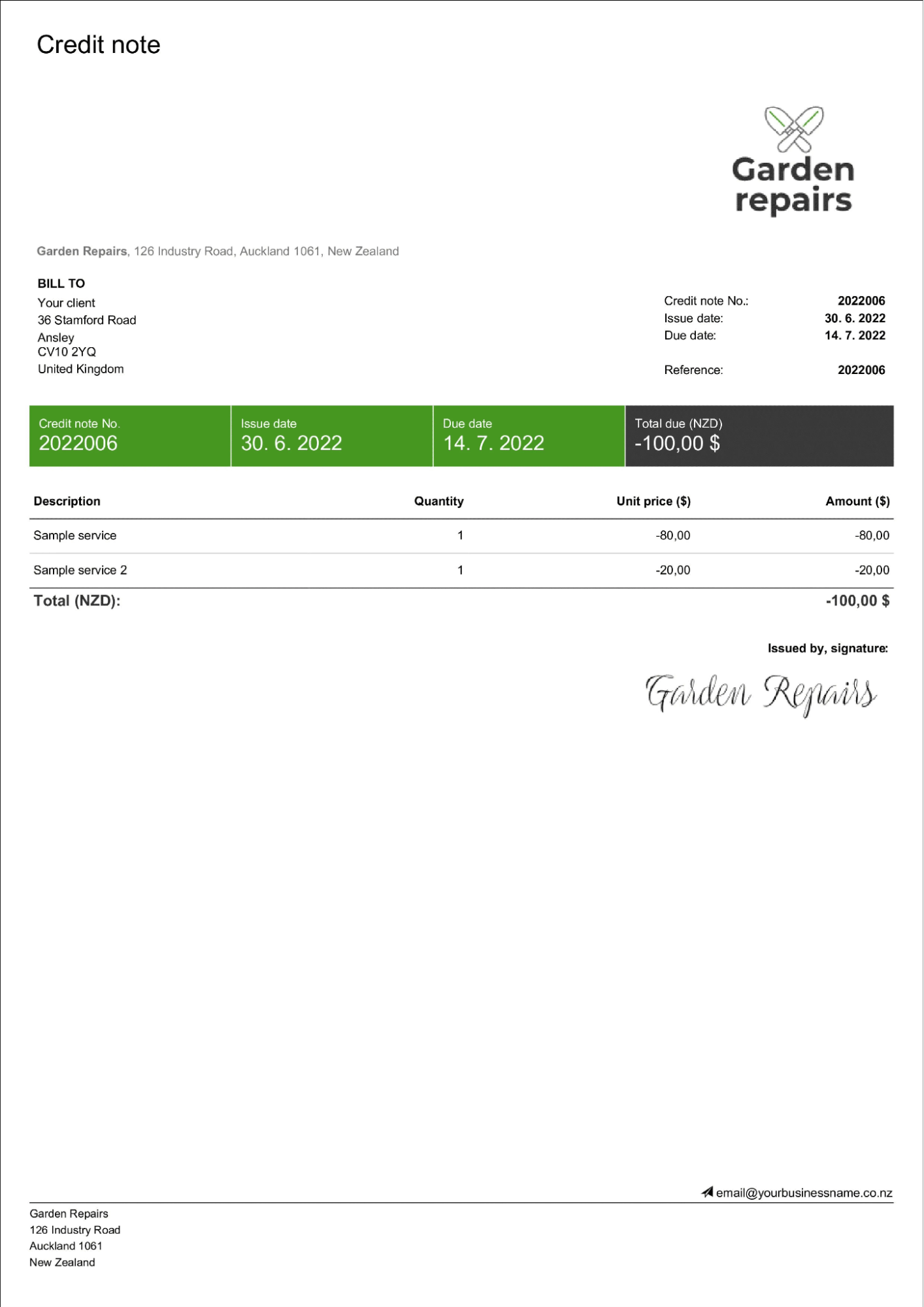 Credit Invoice Template