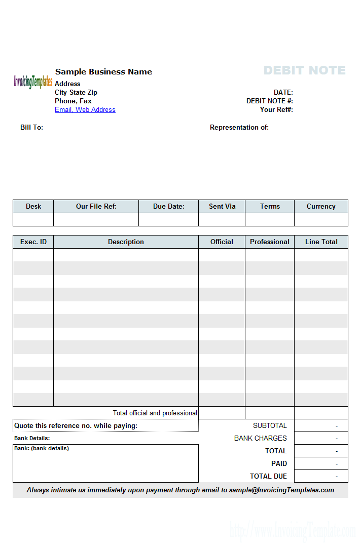 Debit Invoice Template