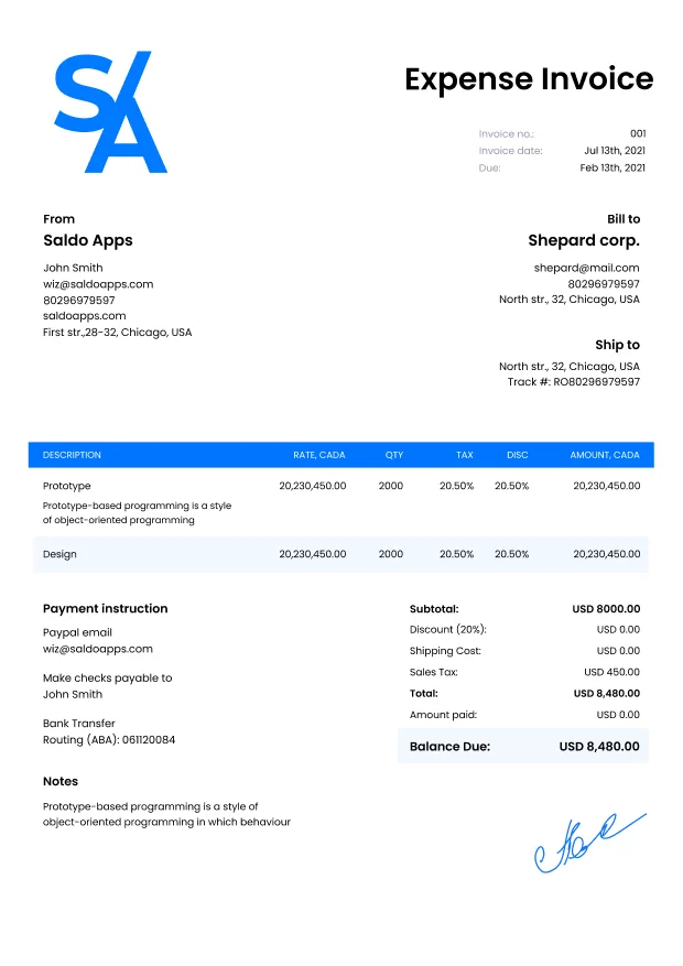 Expense Report Invoice Template