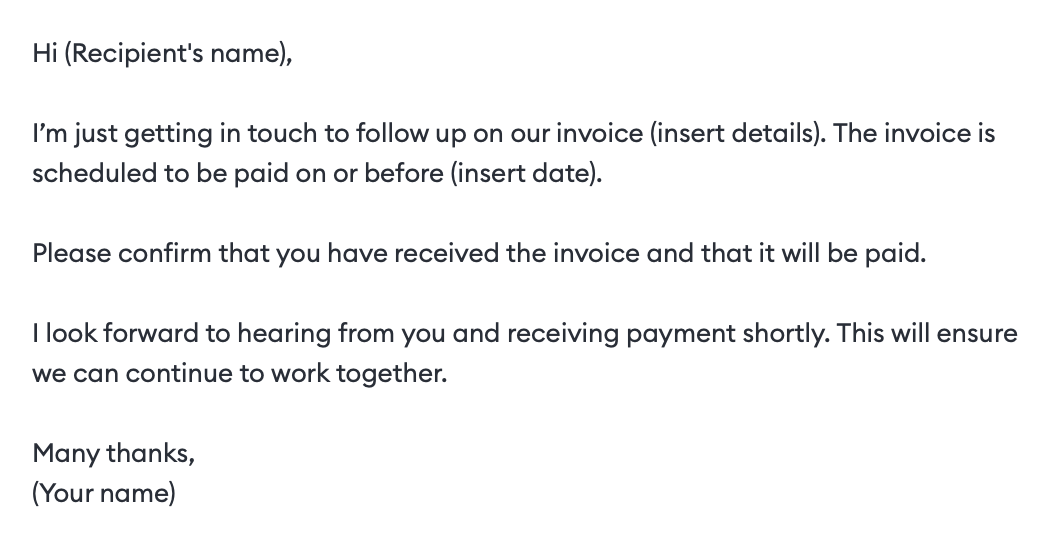 Invoice Follow Up Email Template