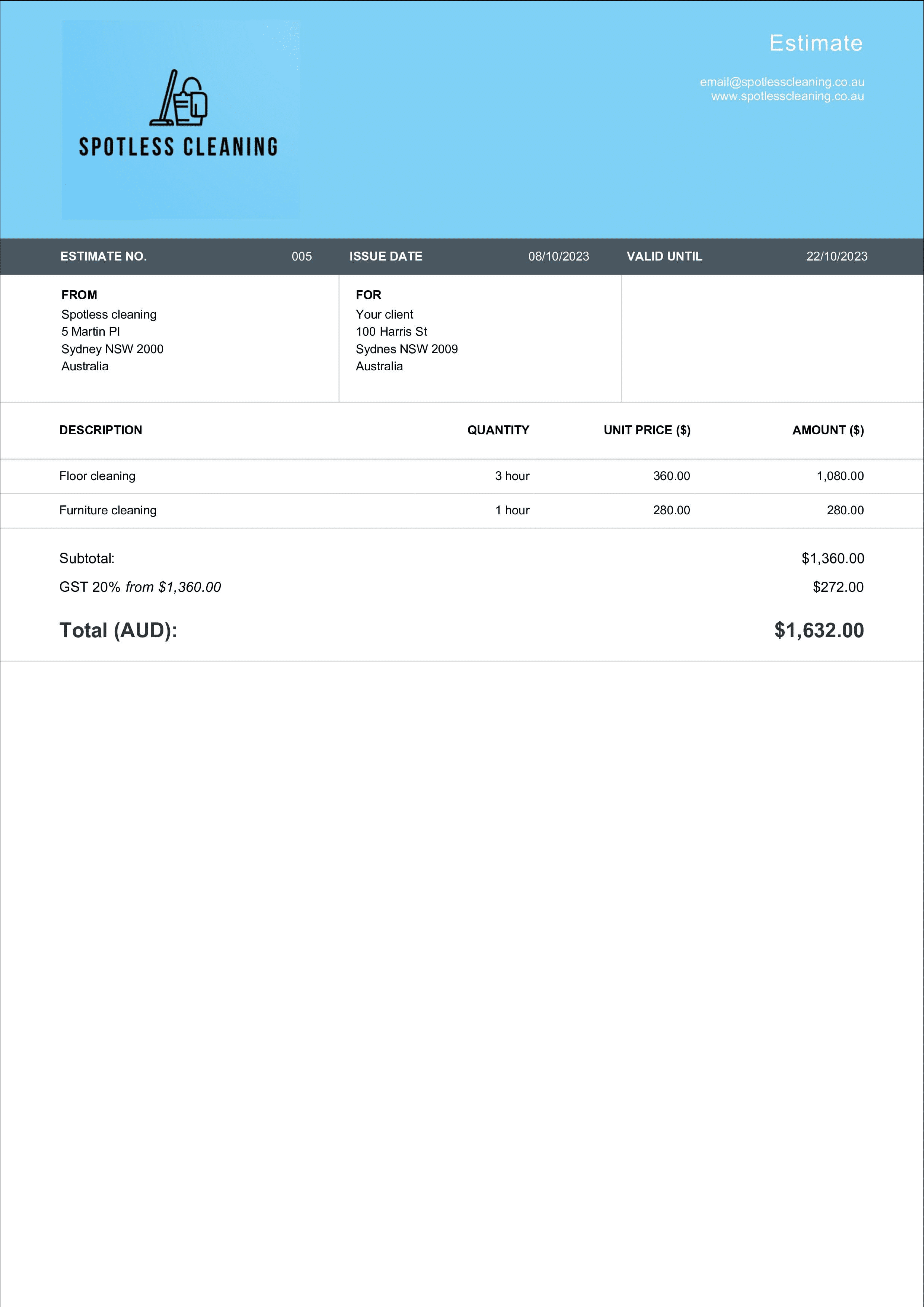 download cleaning estimate template layout