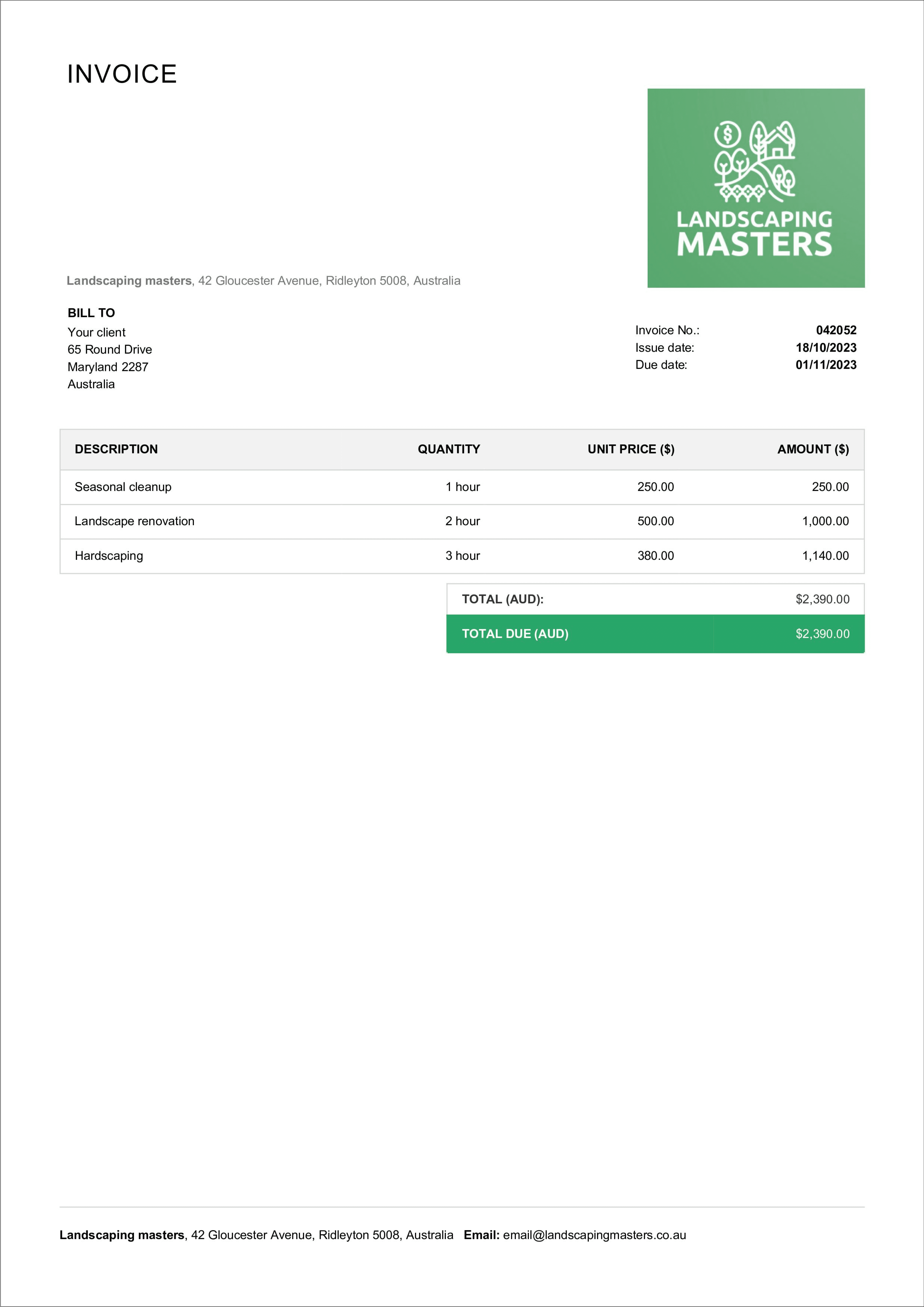 downloadable invoice template example Australia