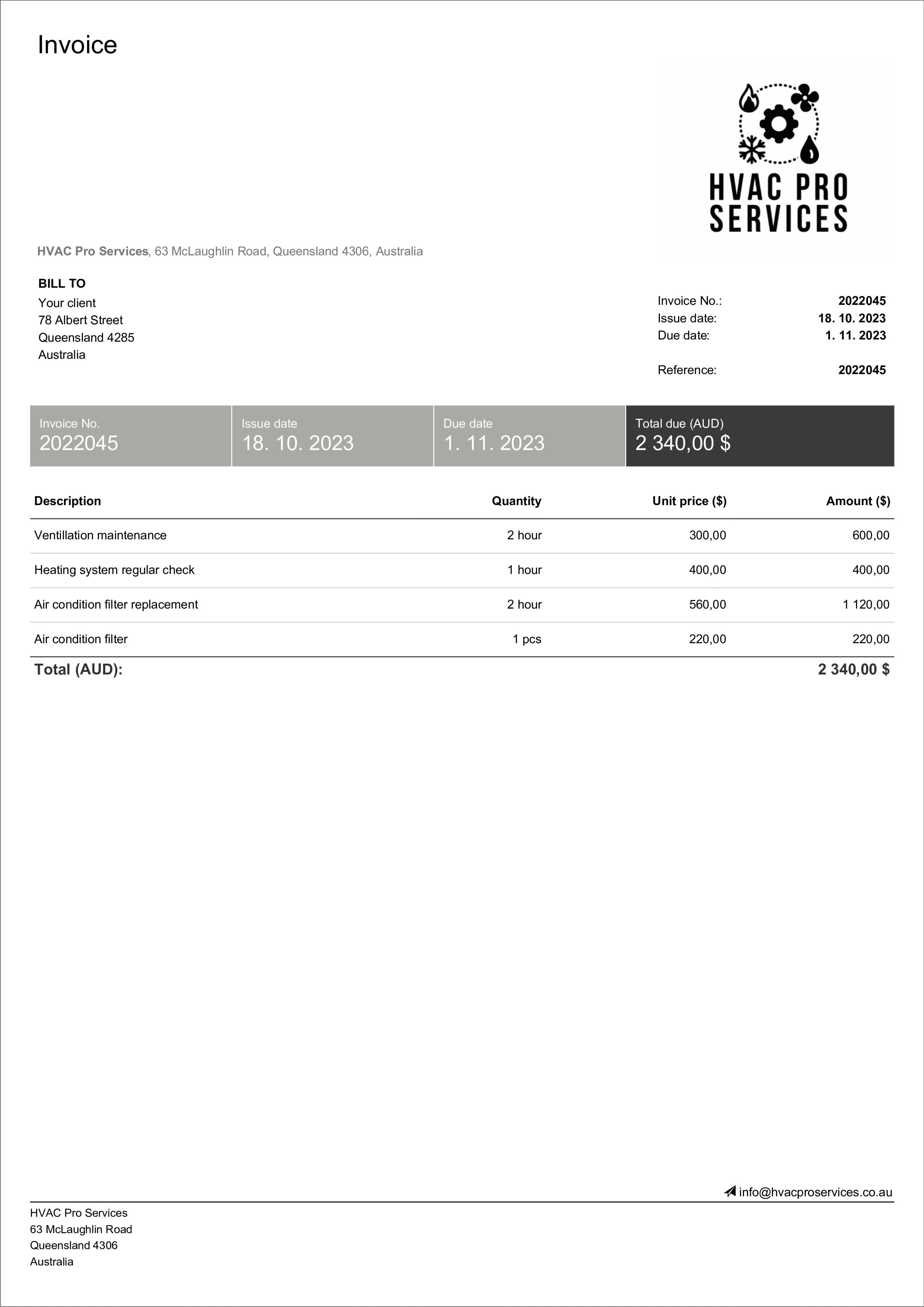 free invoice template for Australia