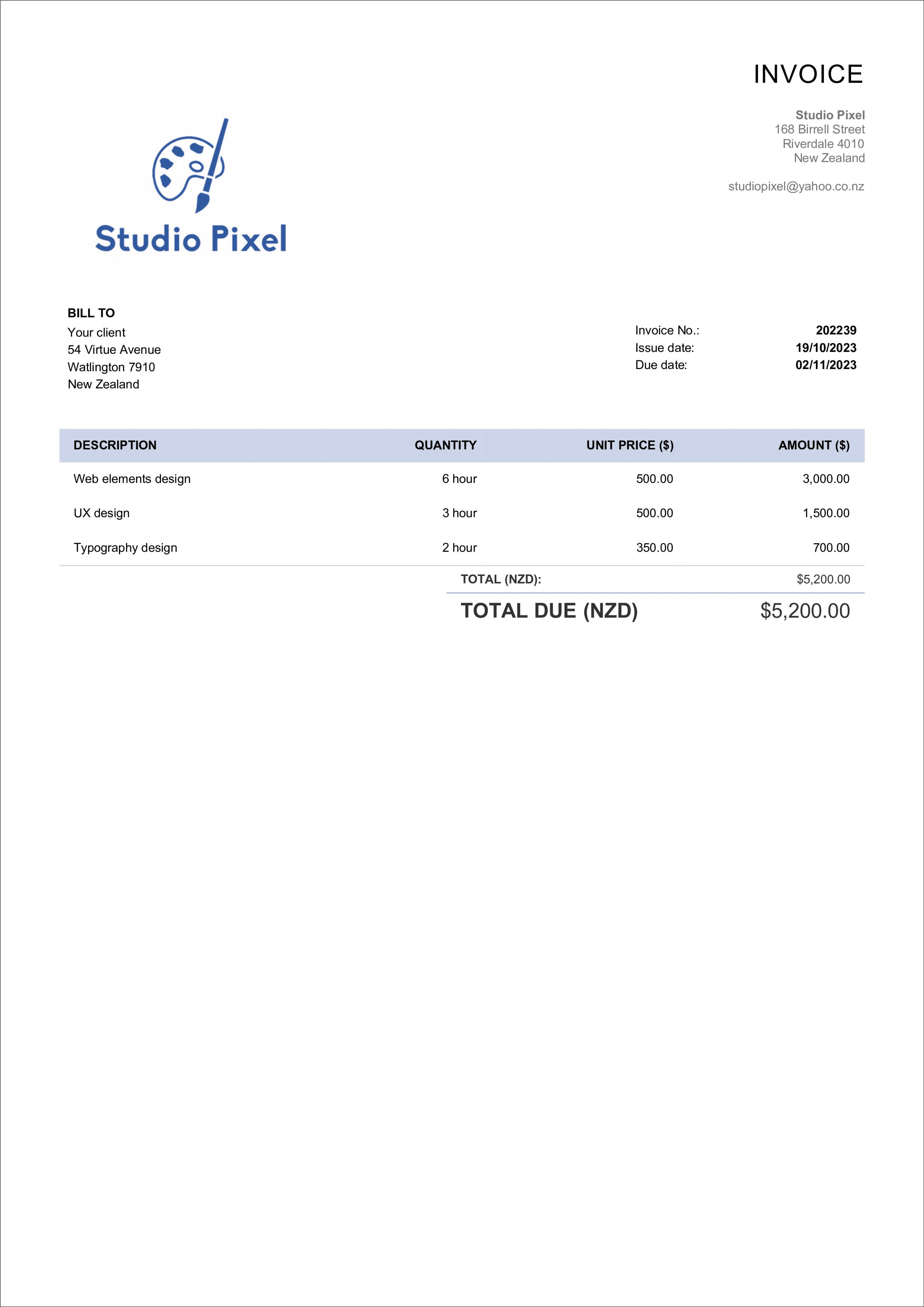 simple invoice template layout for New Zealand