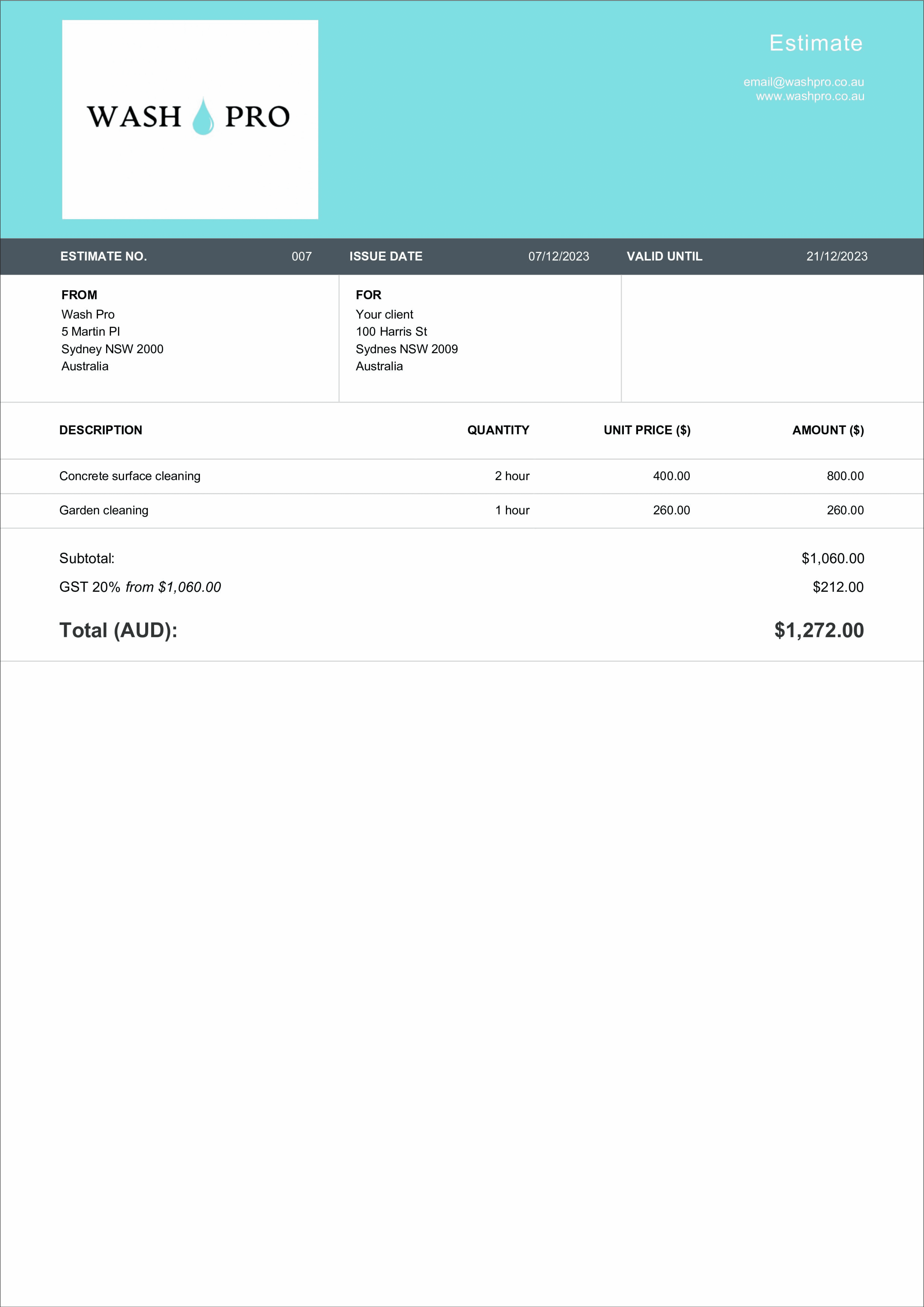 Pressure Washing Estimate Template Free & Editable Billdu