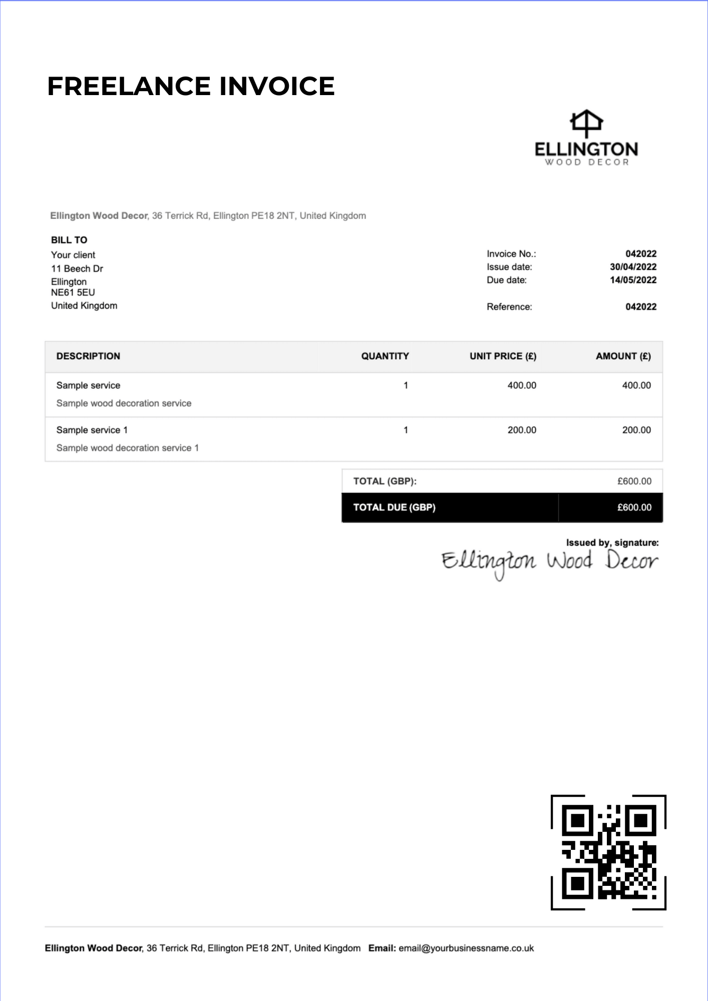 Freelance invoice template