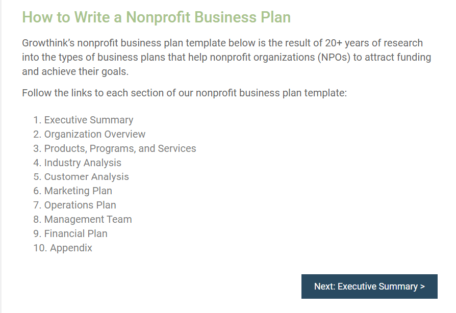 non profit business plan