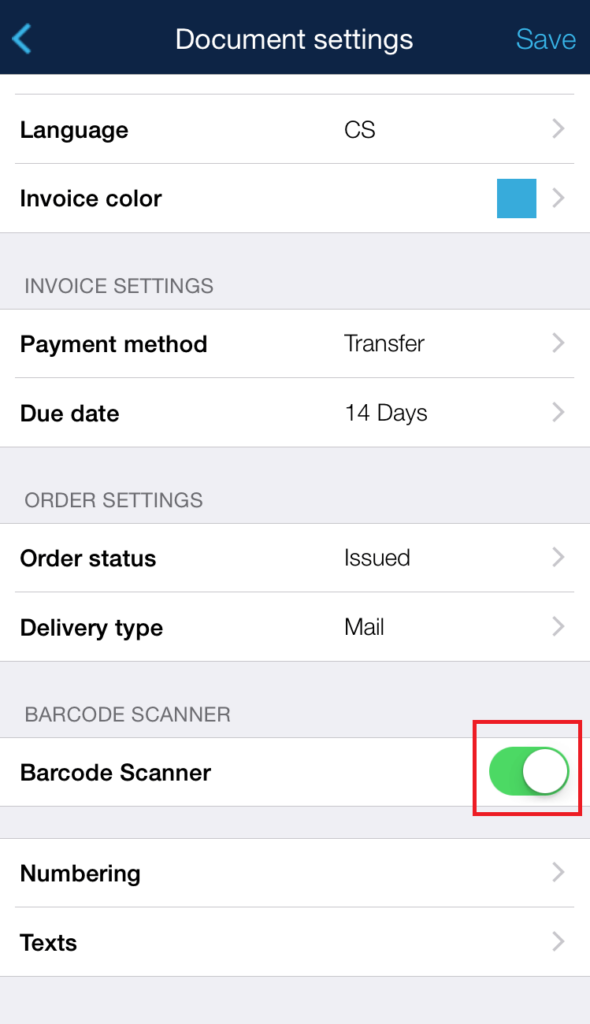 Billdu Activating barcode scanner feature