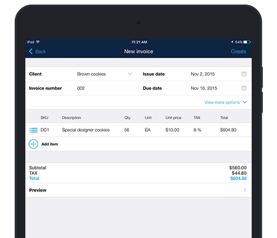 Billdu iPad invoice app Create bew invoice