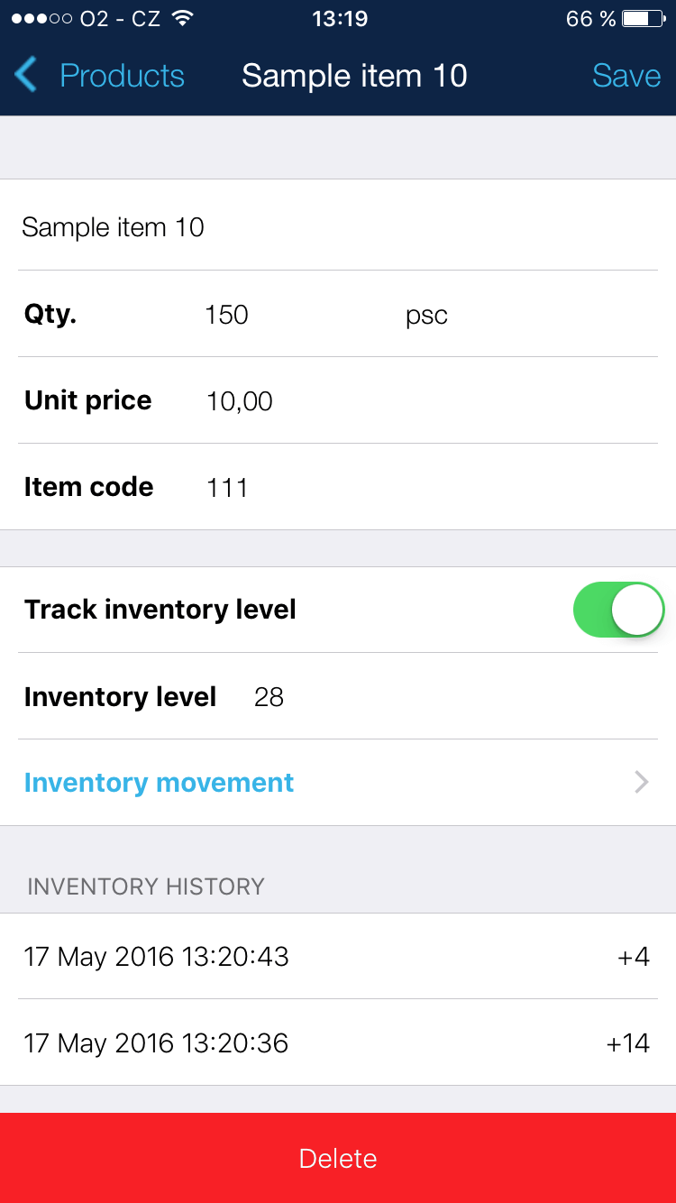 Billdu Item with inventory tracking 1