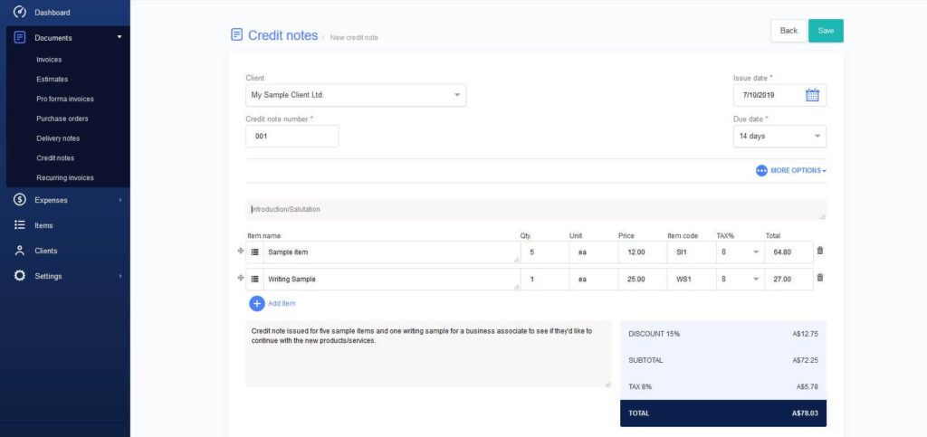 Add notes to your credit note Add notes to your credit note