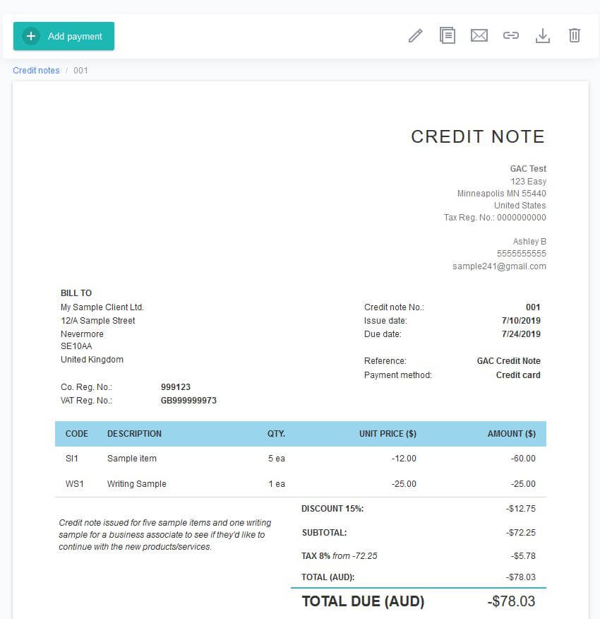 Credit memo sample Credit memo sample